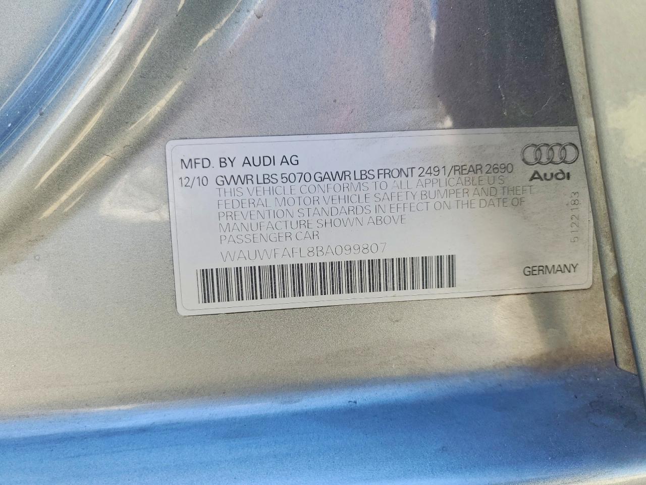 2011 Audi A4 Premium Plus Серый vin: WAUWFAFL8BA099807