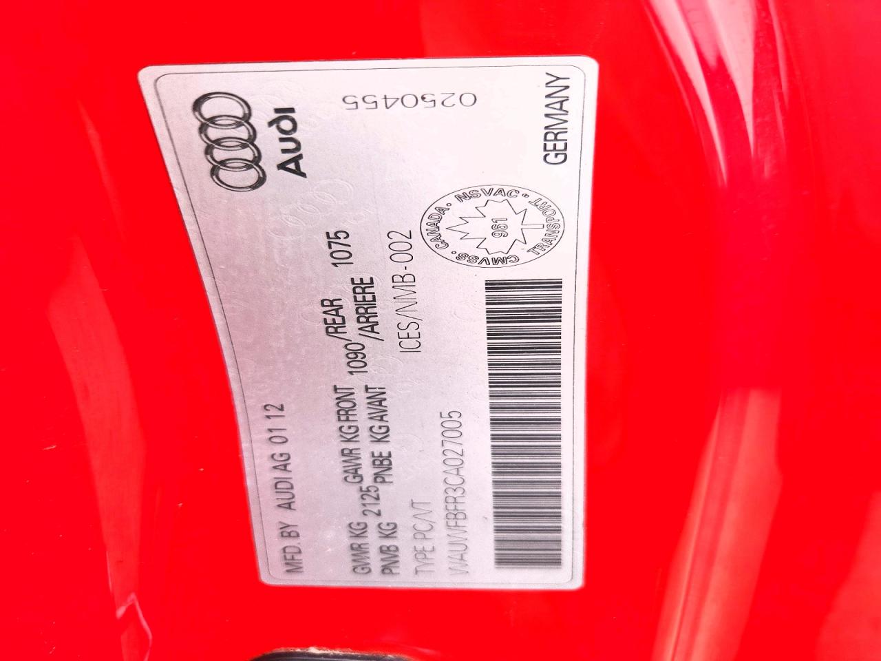 2012 Audi A5 Prestige Red vin: WAUWFBFR3CA027005