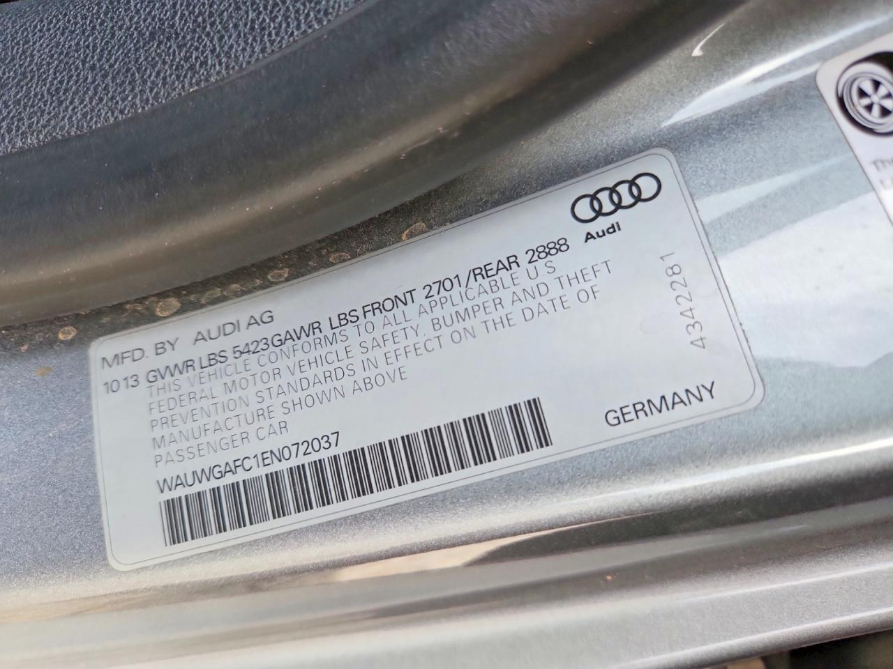 2014 Audi A7 Premium Plus Silver vin: WAUWGAFC1EN072037
