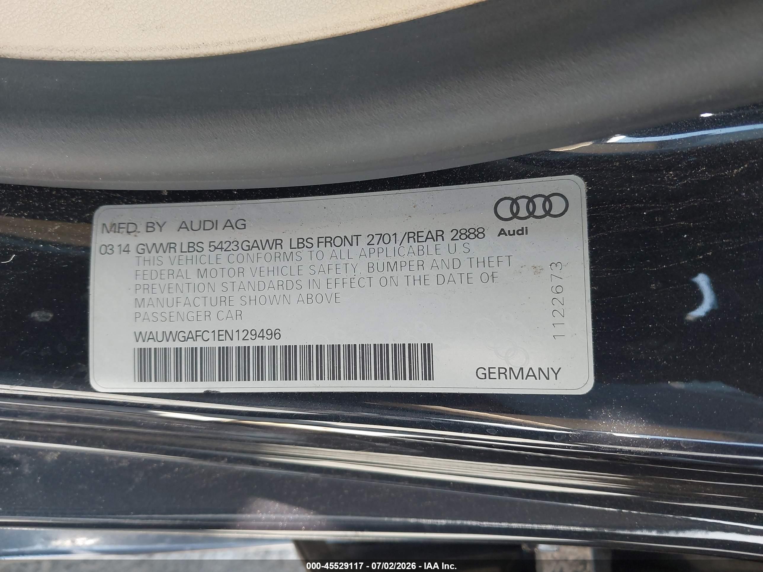 2014 Audi A7 3.0t Premium Plus Черный vin: WAUWGAFC1EN129496