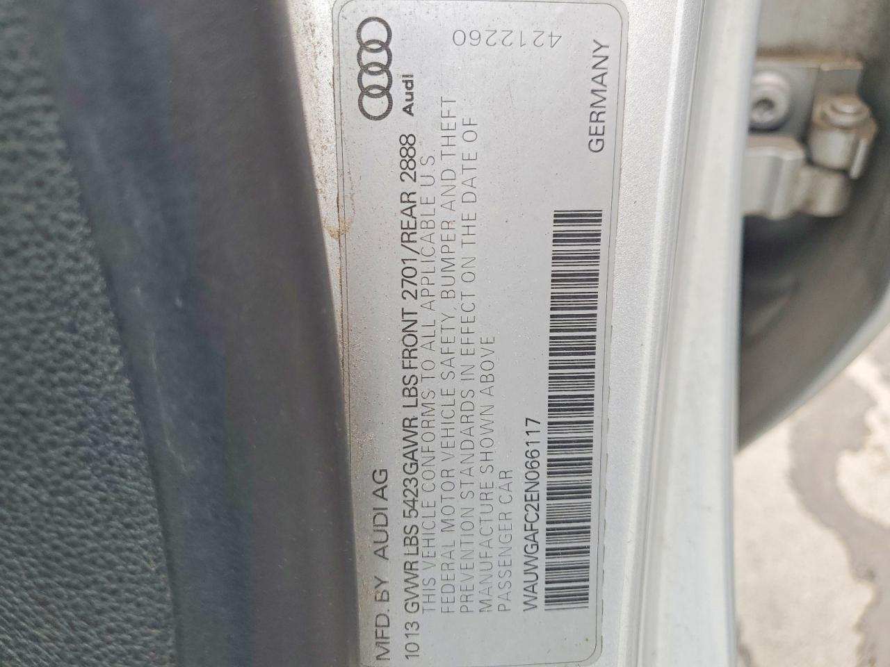 2014 Audi A7 Premium Plus Silver vin: WAUWGAFC2EN066117