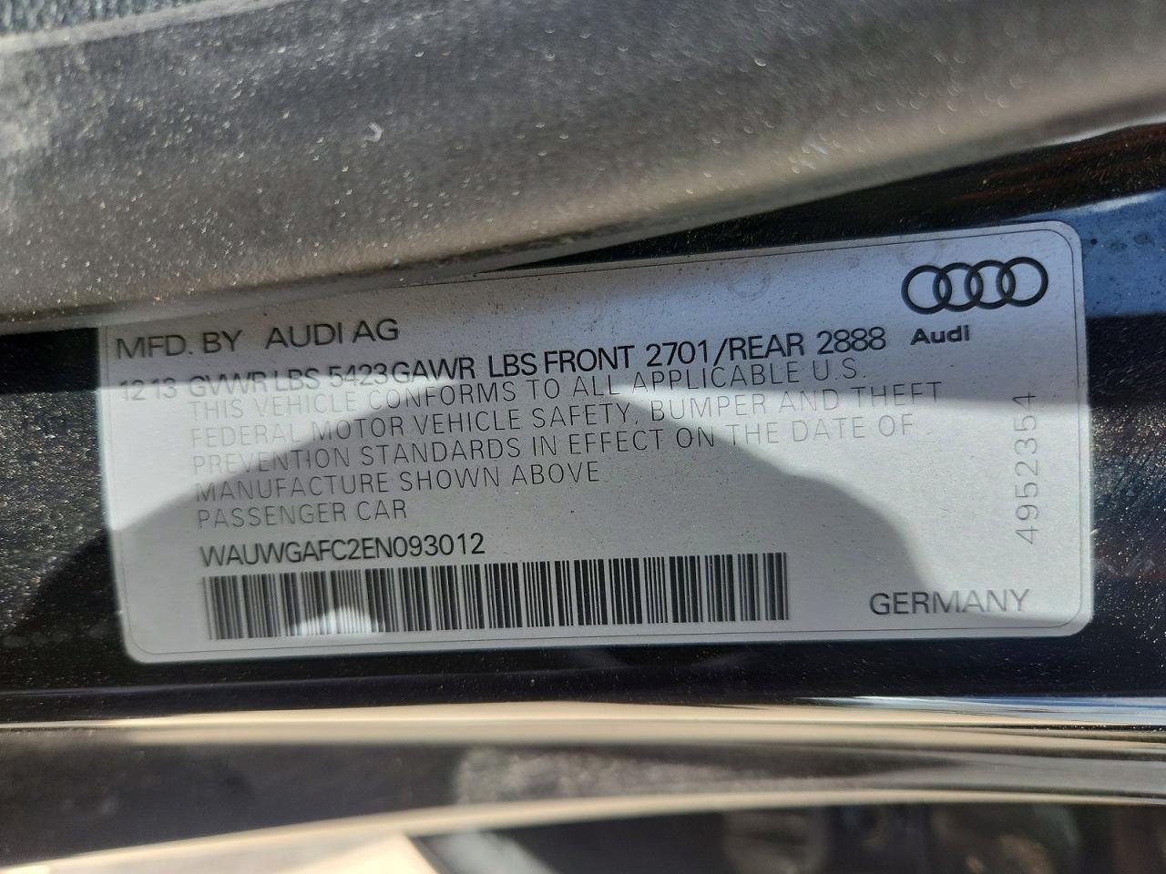 2014 Audi A7 Premium Plus Black vin: WAUWGAFC2EN093012
