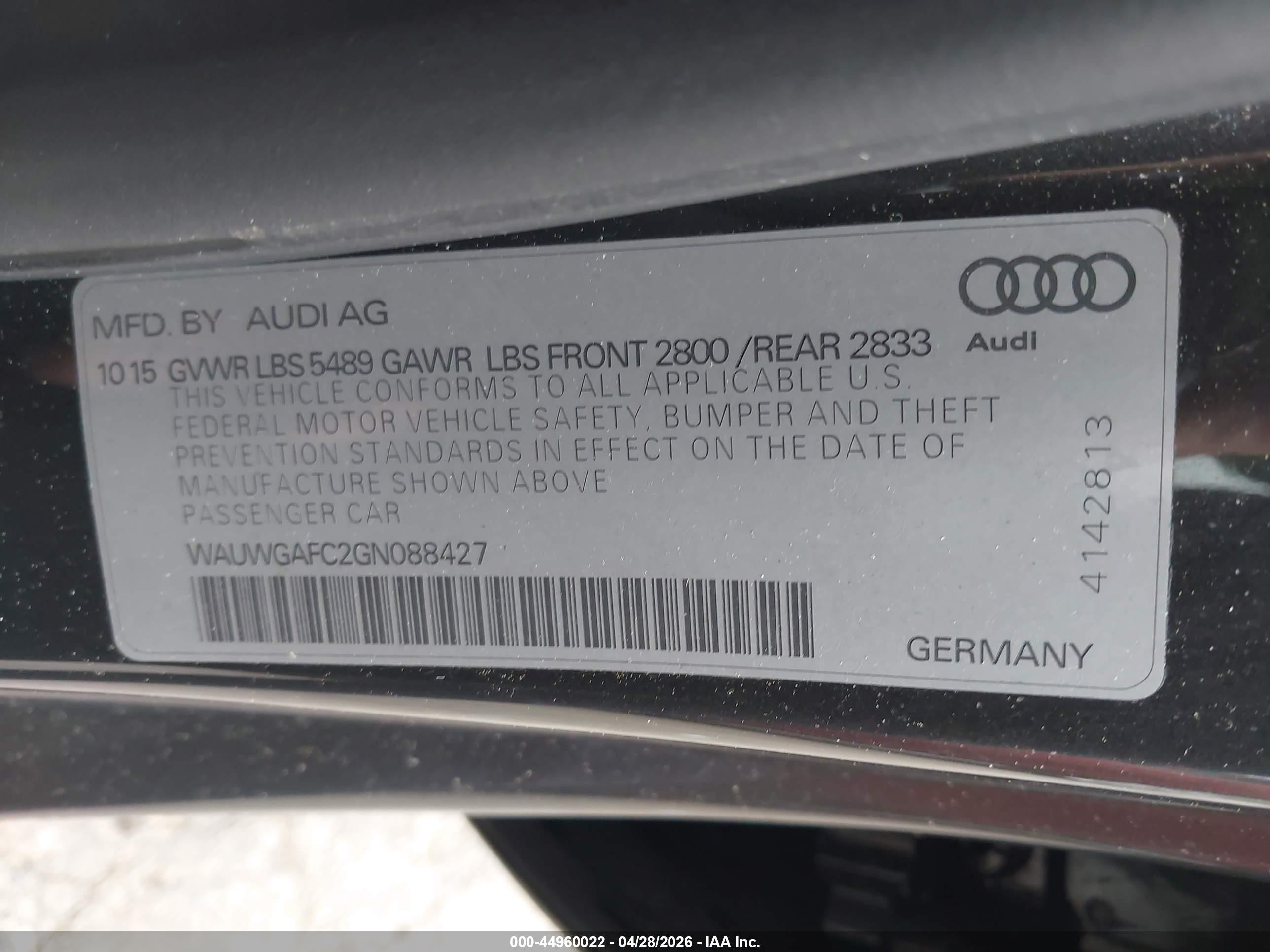 2016 Audi A7 3.0t Premium Plus Black vin: WAUWGAFC2GN088427