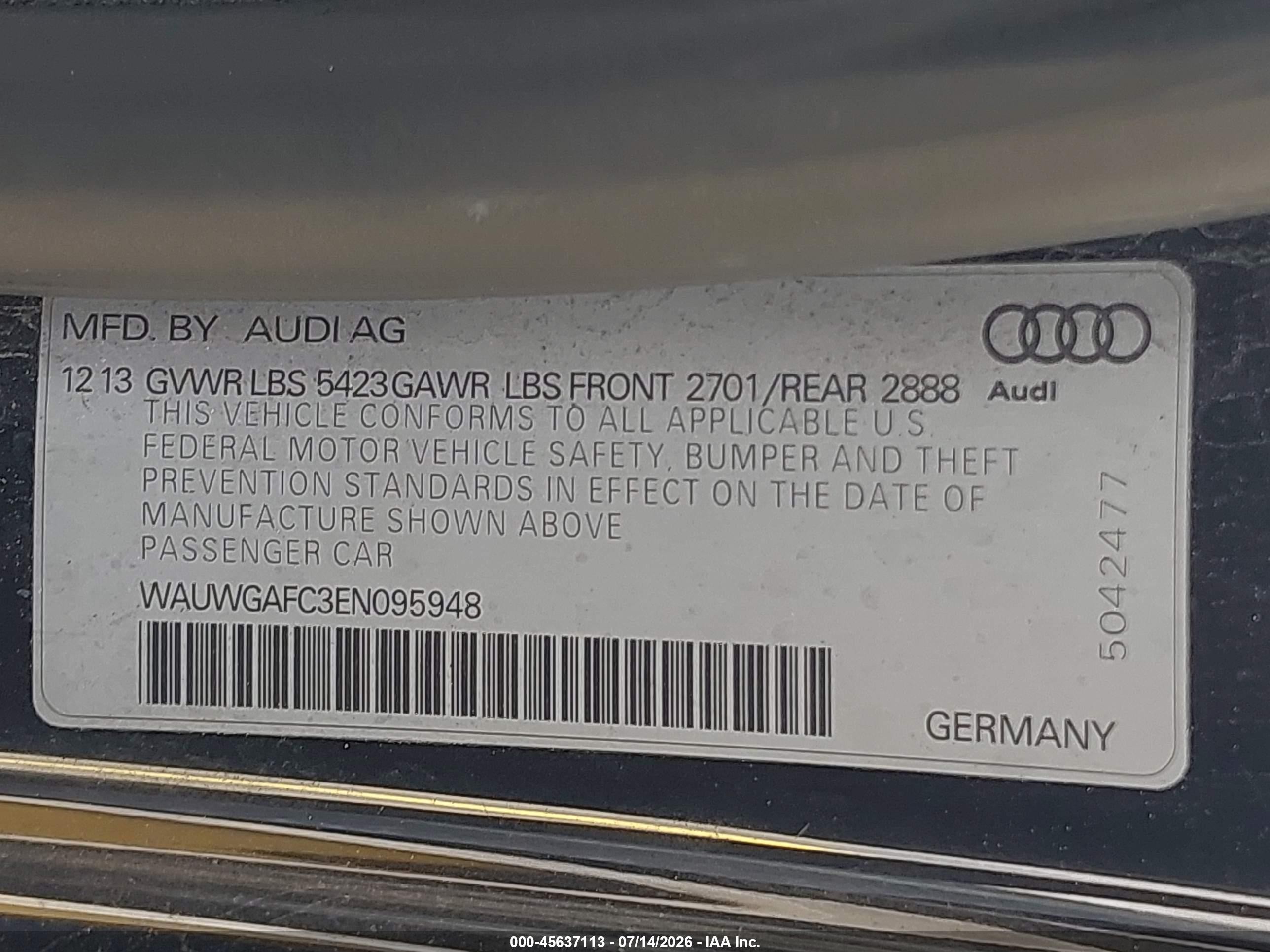 2014 Audi A7 3.0t Premium Plus Gray vin: WAUWGAFC3EN095948