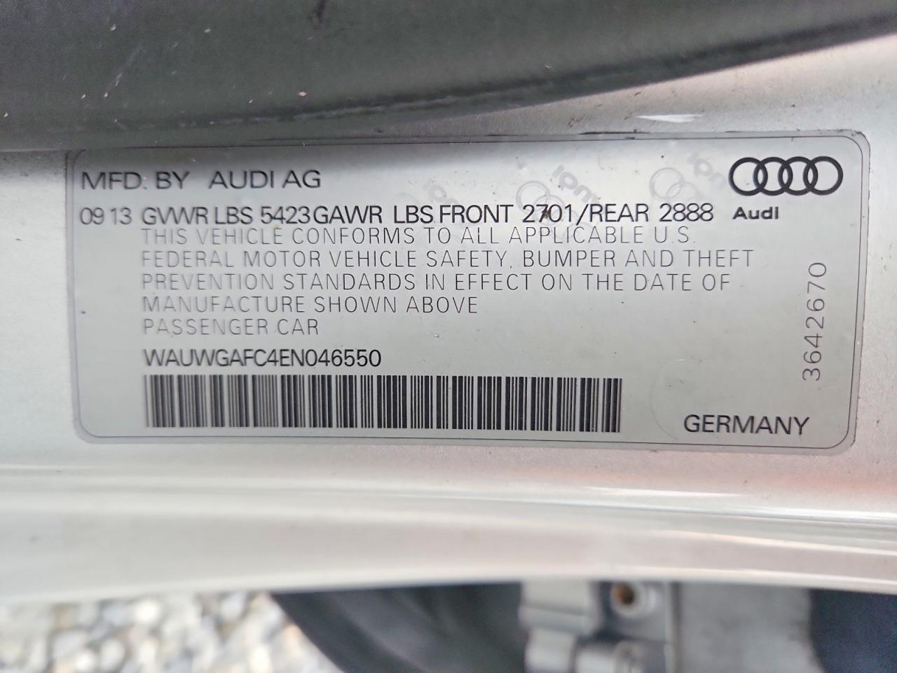 2014 Audi A7 Premium Plus Silver vin: WAUWGAFC4EN046550