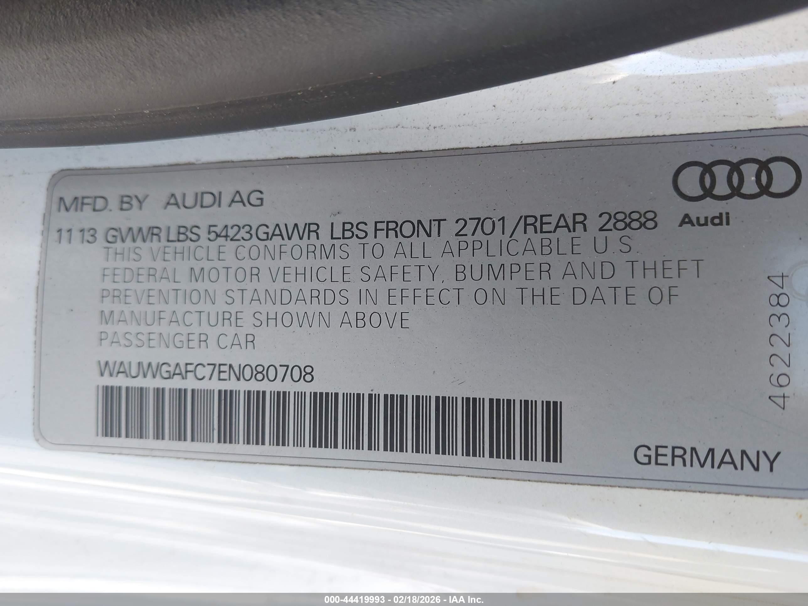 2014 Audi A7 3.0t Premium Plus White vin: WAUWGAFC7EN080708
