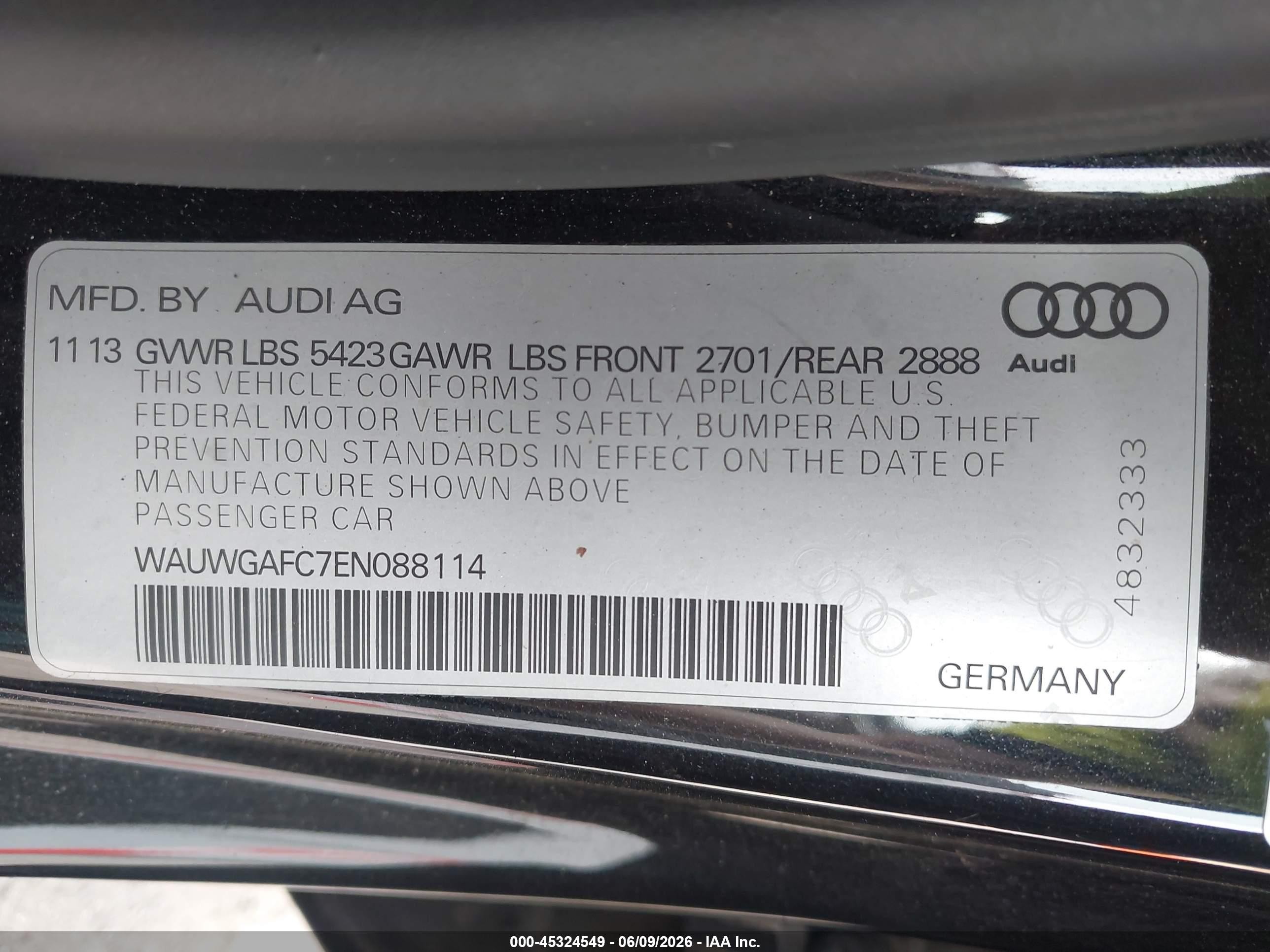 2014 Audi A7 3.0t Premium Plus Black vin: WAUWGAFC7EN088114
