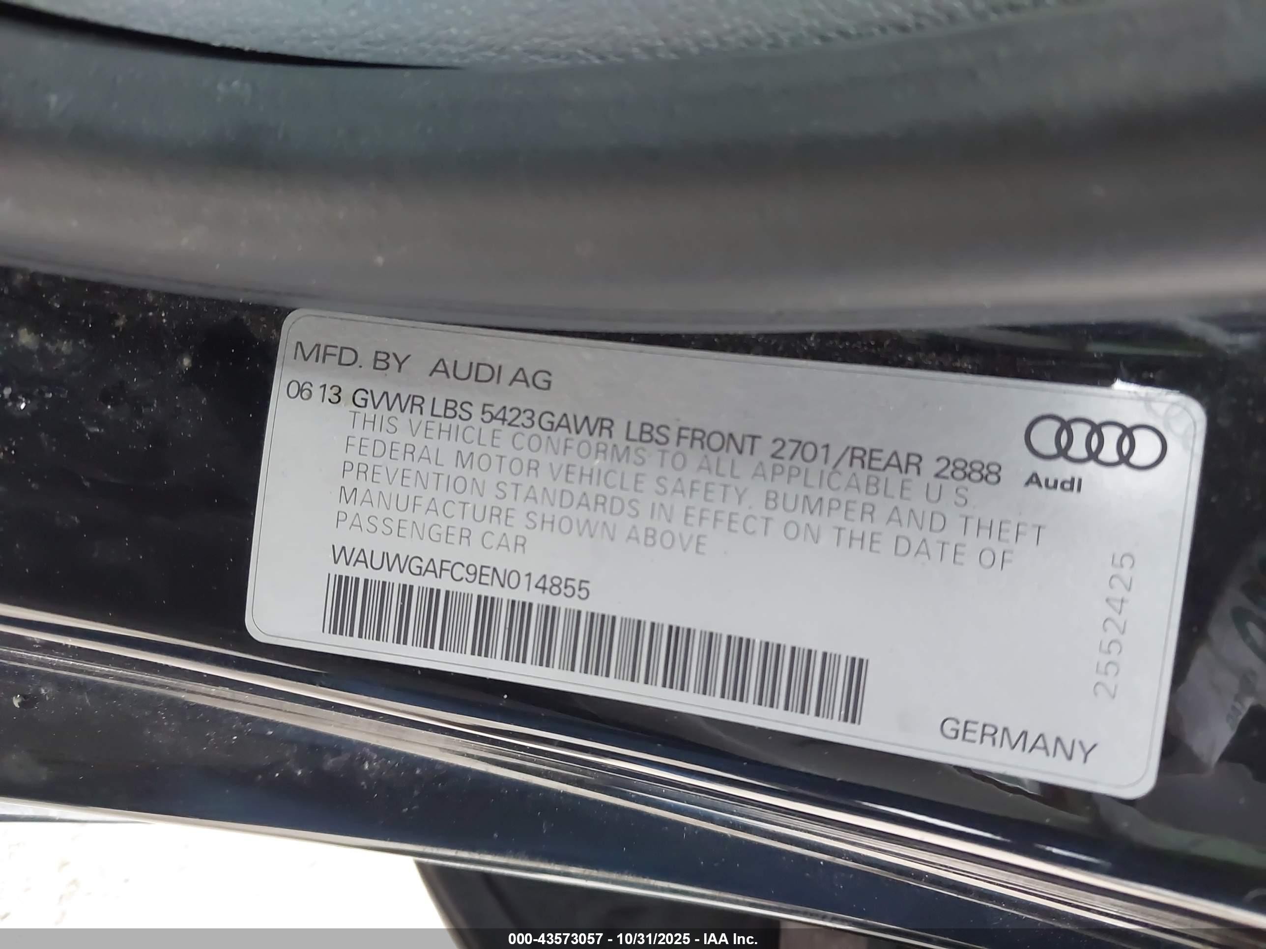 2014 Audi A7 3.0t Premium Plus Черный vin: WAUWGAFC9EN014855