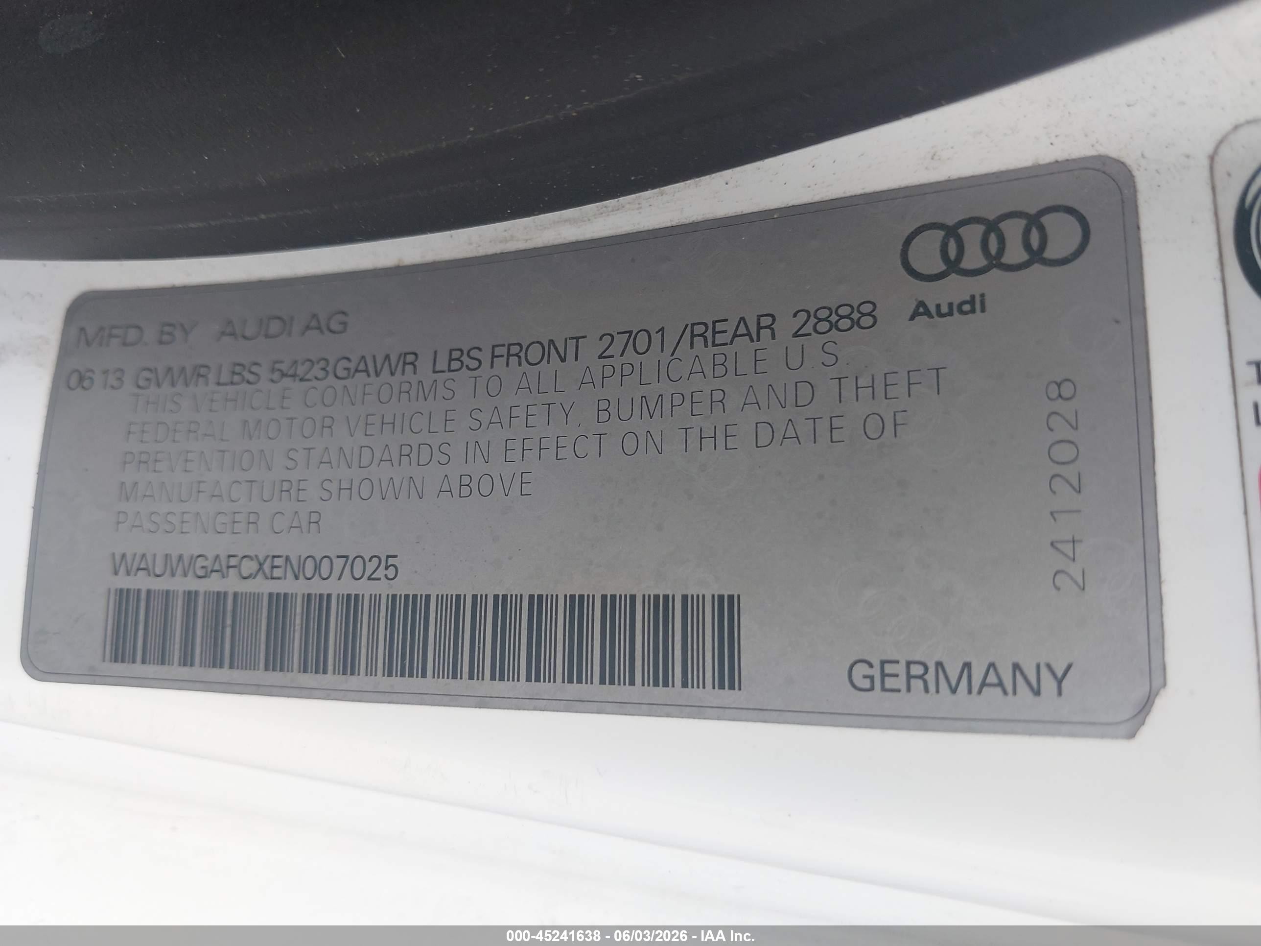 2014 Audi A7 3.0t Premium Plus White vin: WAUWGAFCXEN007025