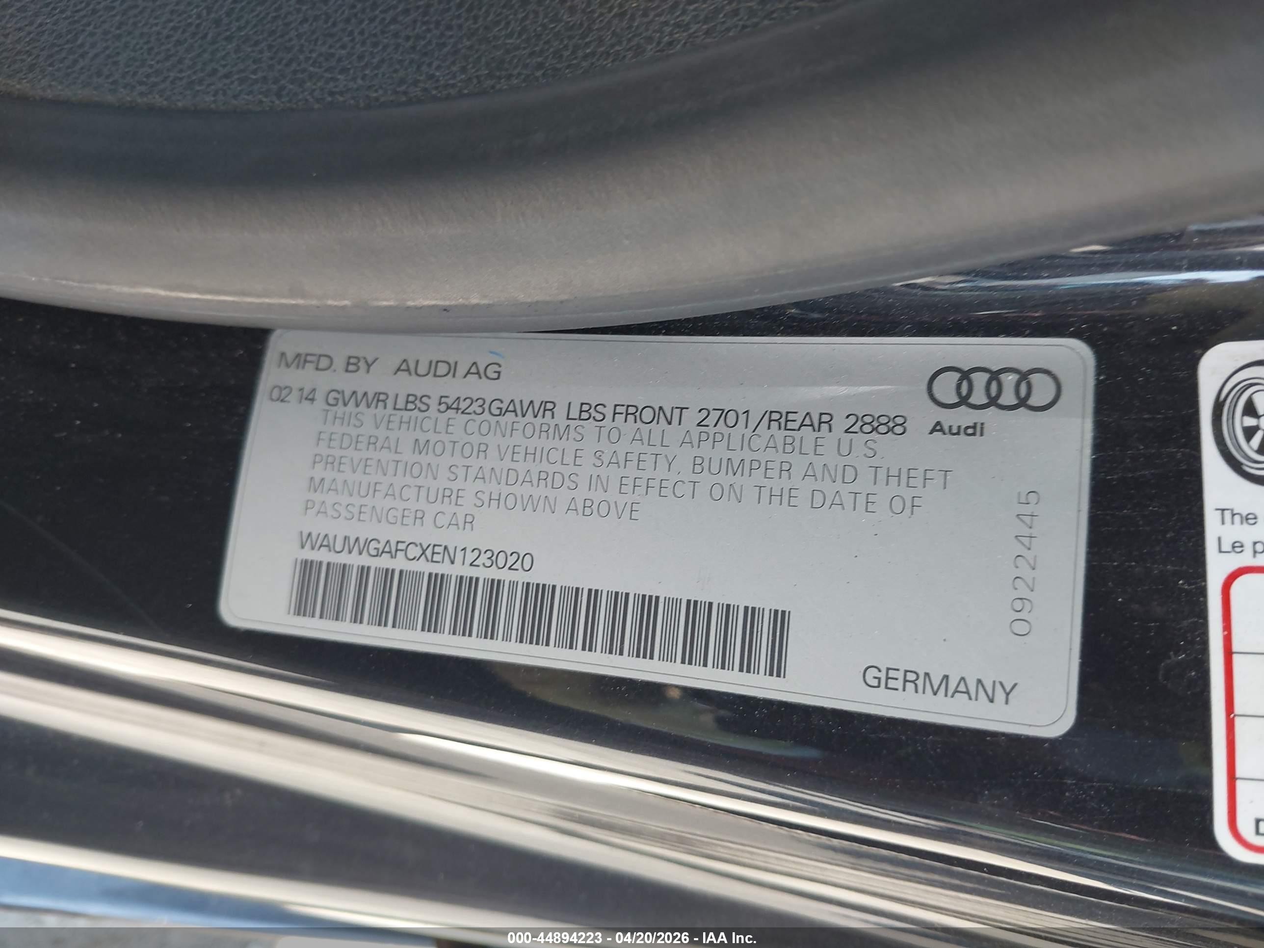2014 Audi A7 3.0t Premium Plus Black vin: WAUWGAFCXEN123020