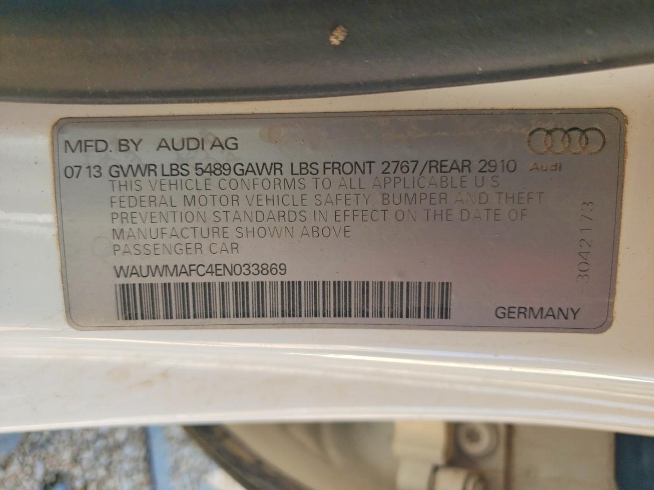 2014 Audi A7 Premium Plus White vin: WAUWMAFC4EN033869
