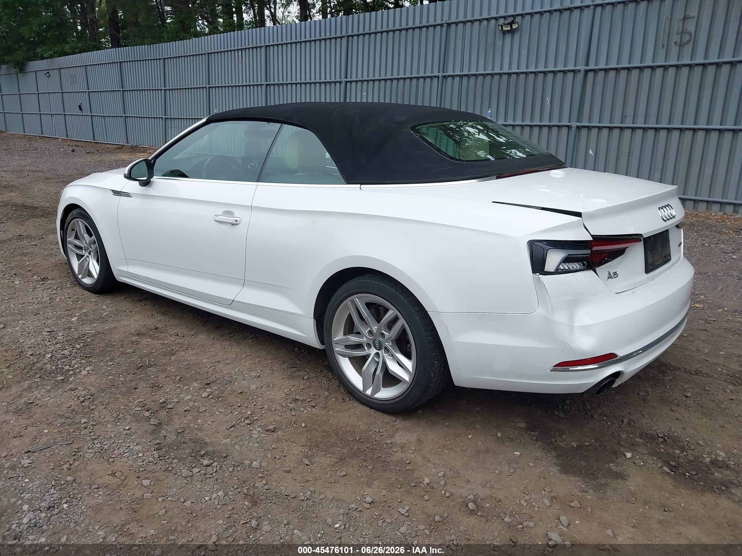 2019 Audi A5 45 Premium White vin: WAUWNGF55KN009528