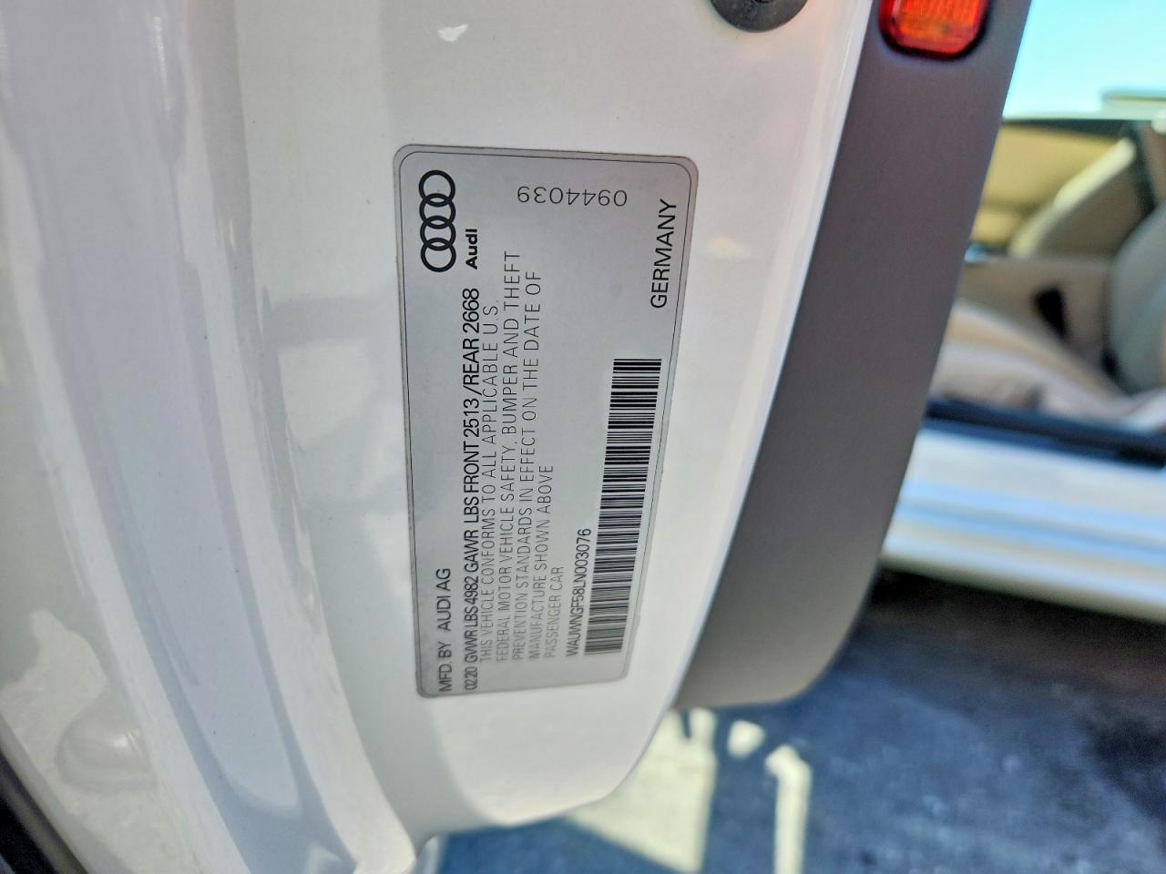 2020 Audi A5 Premium Plus White vin: WAUWNGF58LN003076
