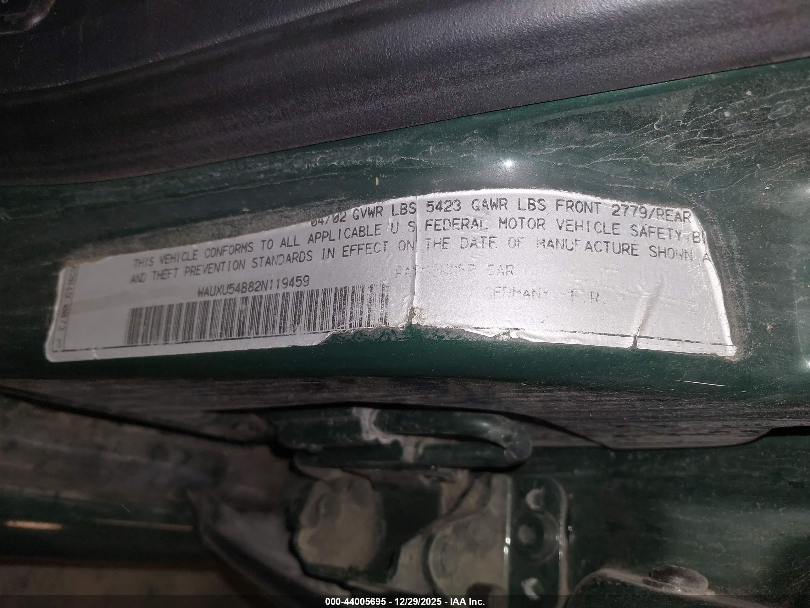 2002 Audi S6 Avant Green vin: WAUXU54B82N119459