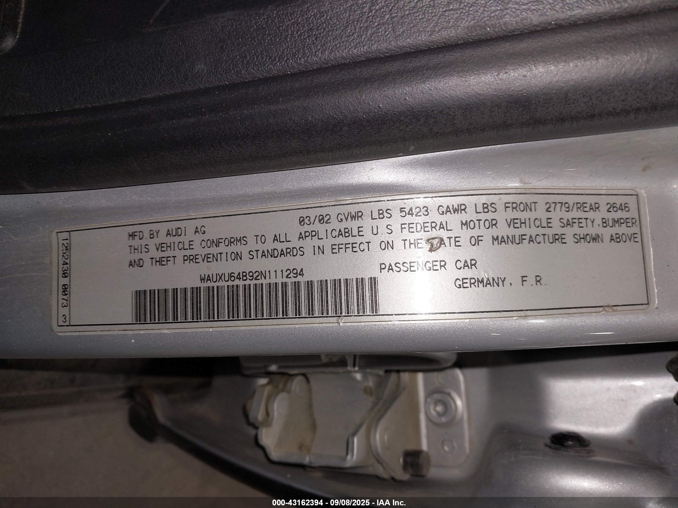2002 Audi S6 Avant Silver vin: WAUXU64B92N111294