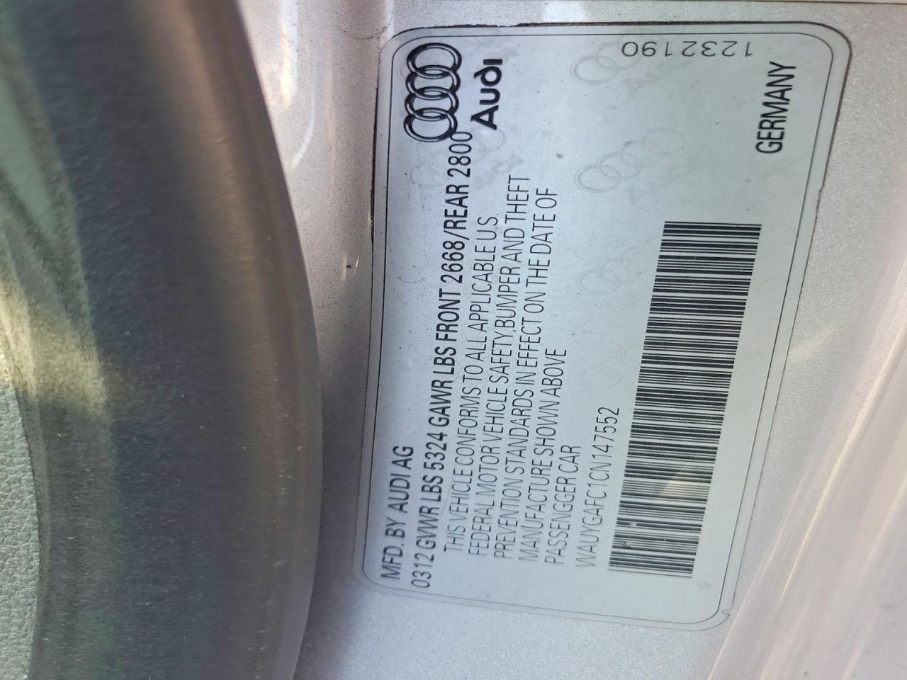 2012 Audi A7 Premium Plus Silver vin: WAUYGAFC1CN147552