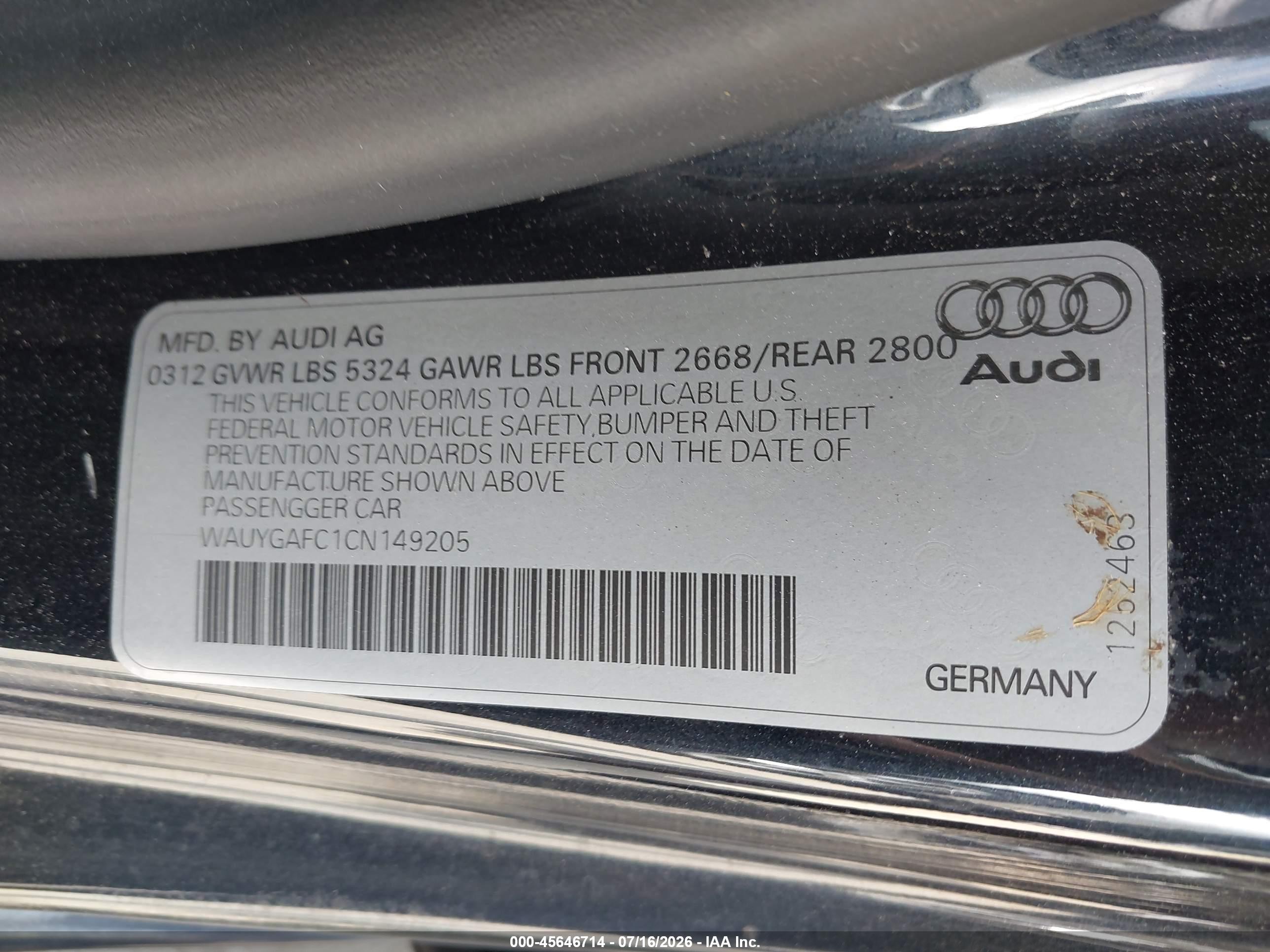 2012 Audi A7 3.0 Premium Plus Navy vin: WAUYGAFC1CN149205