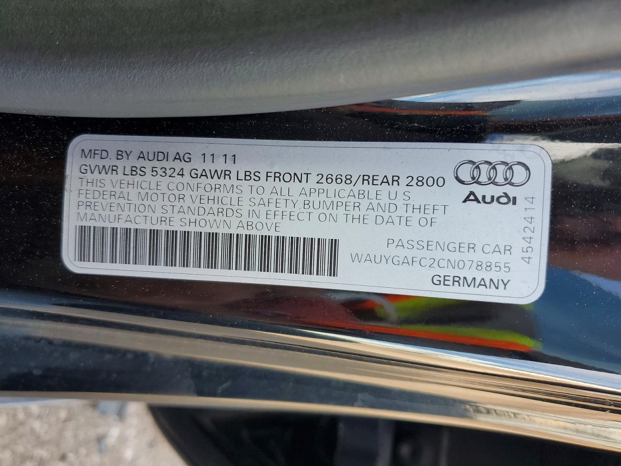 2012 Audi A7 Premium Plus Black vin: WAUYGAFC2CN078855