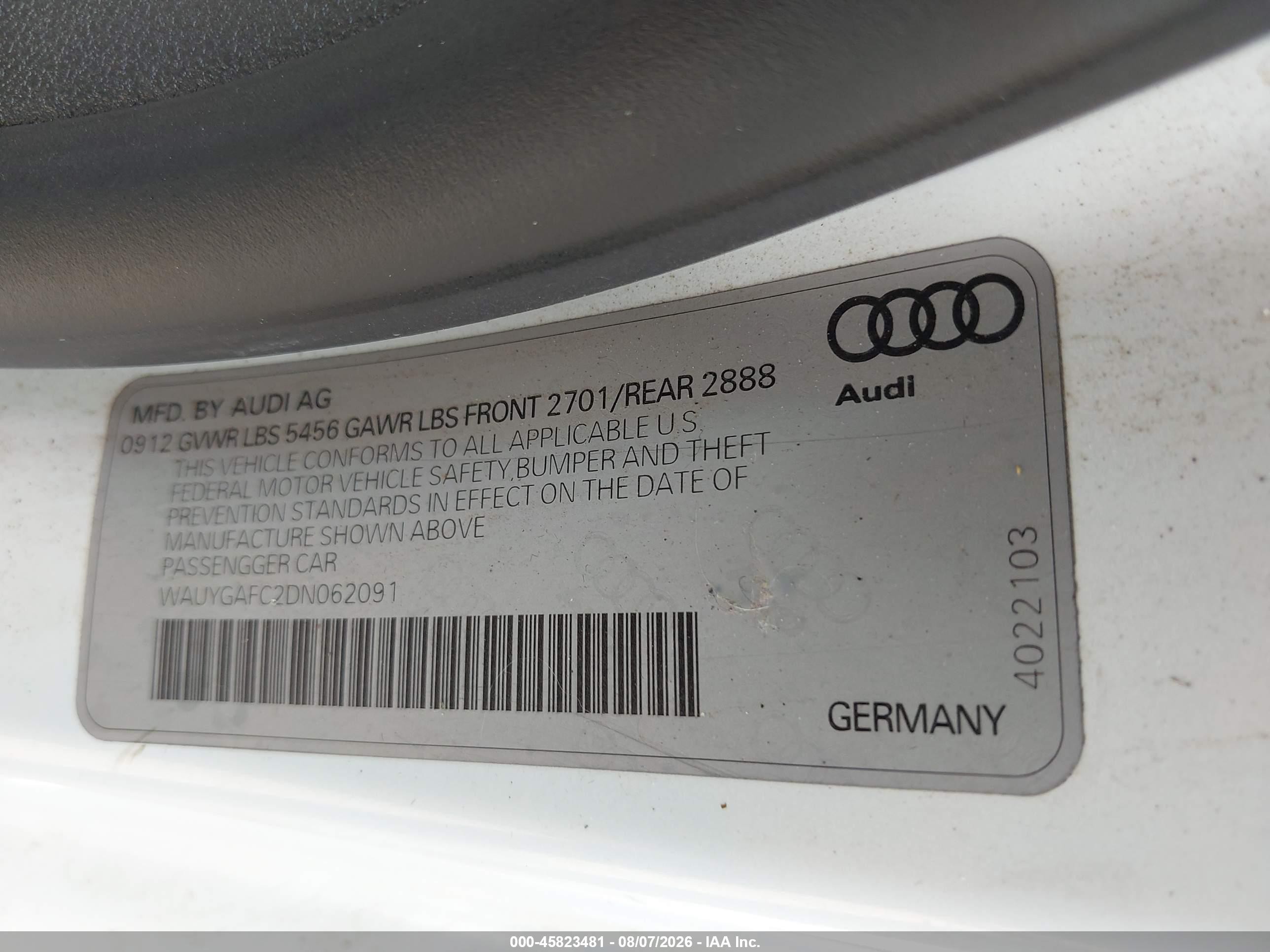 2013 Audi A7 3.0t Premium White vin: WAUYGAFC2DN062091