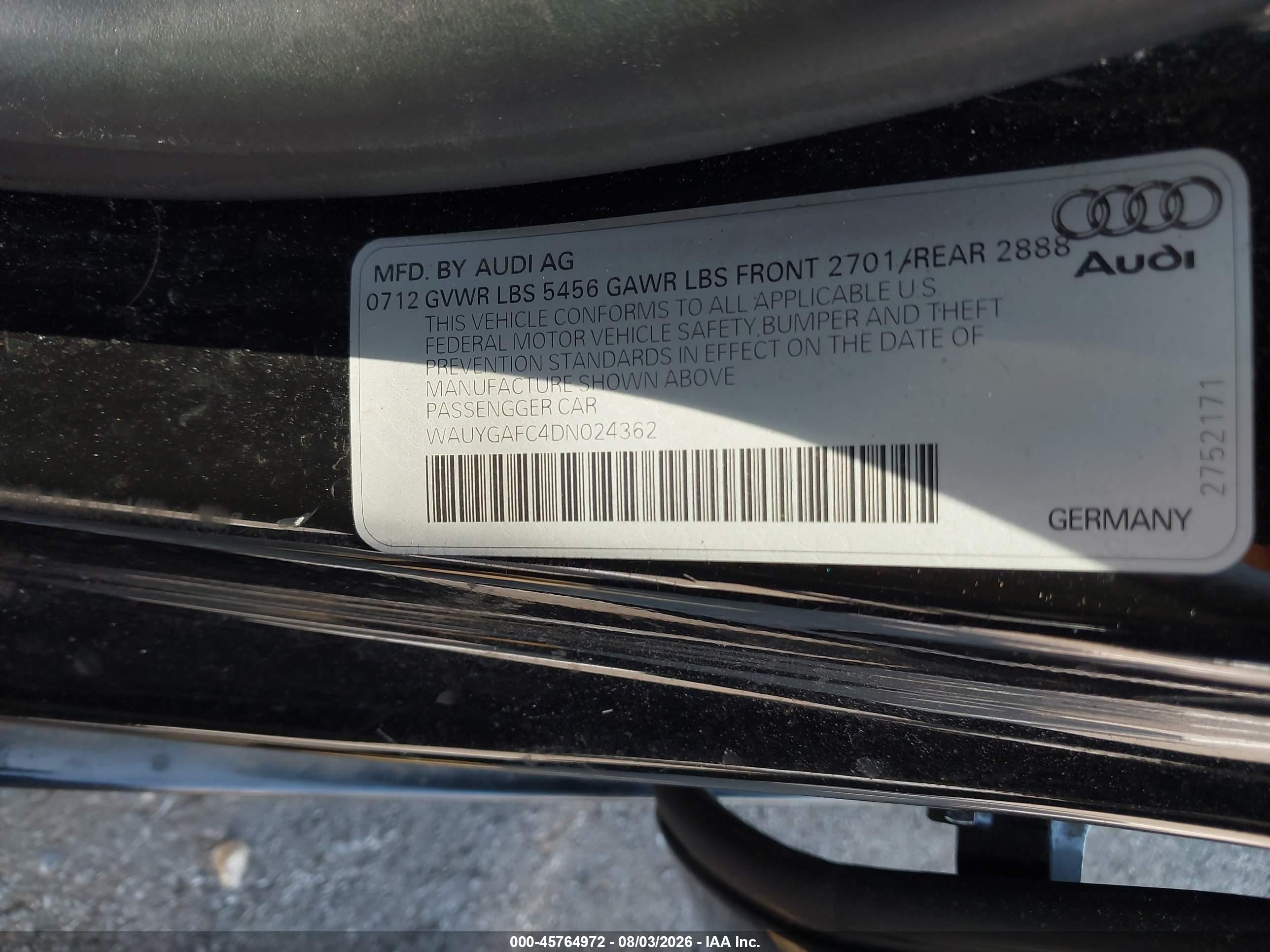 2013 Audi A7 3.0t Premium Black vin: WAUYGAFC4DN024362