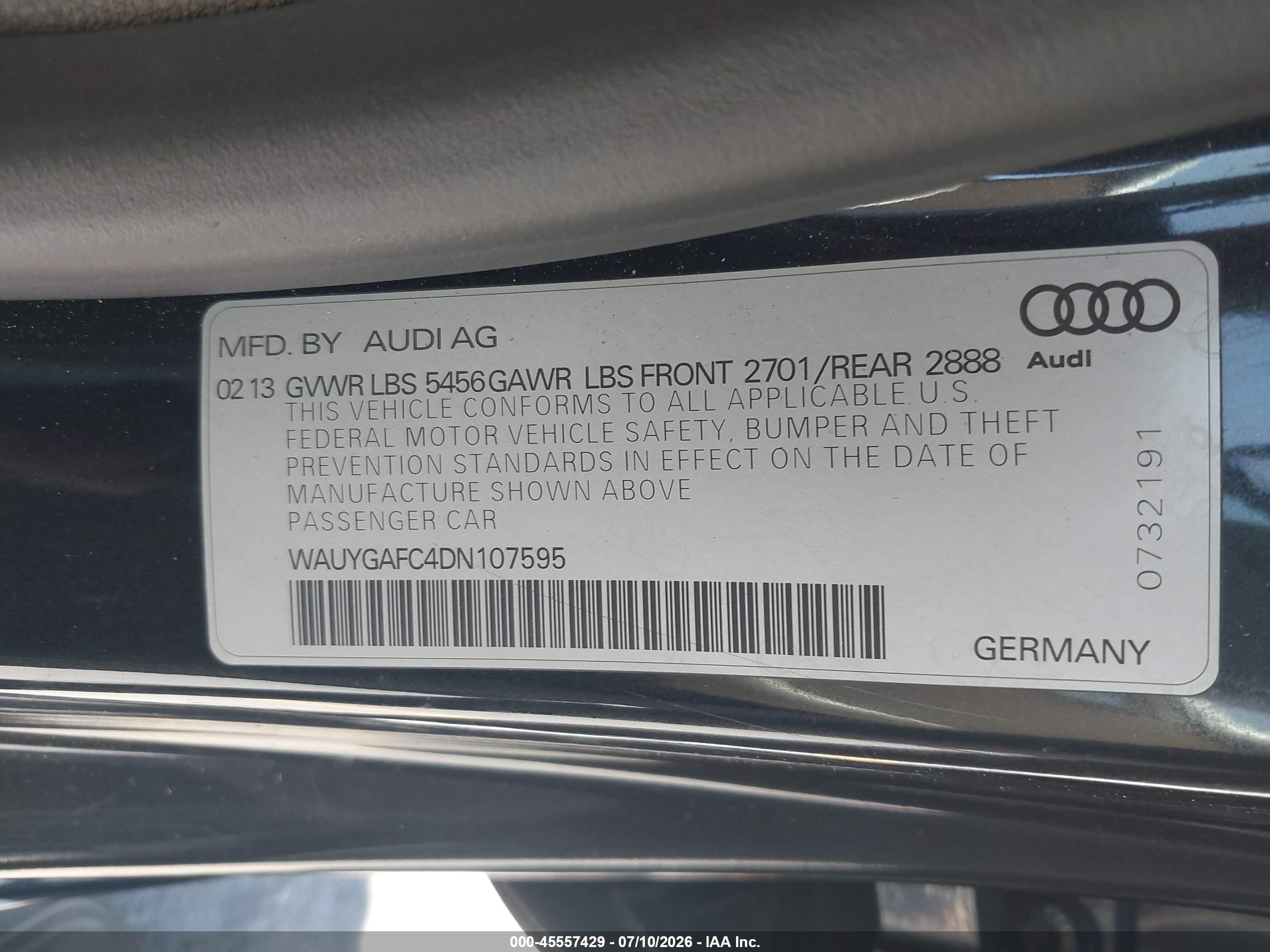 2013 Audi A7 3.0t Premium Черный vin: WAUYGAFC4DN107595