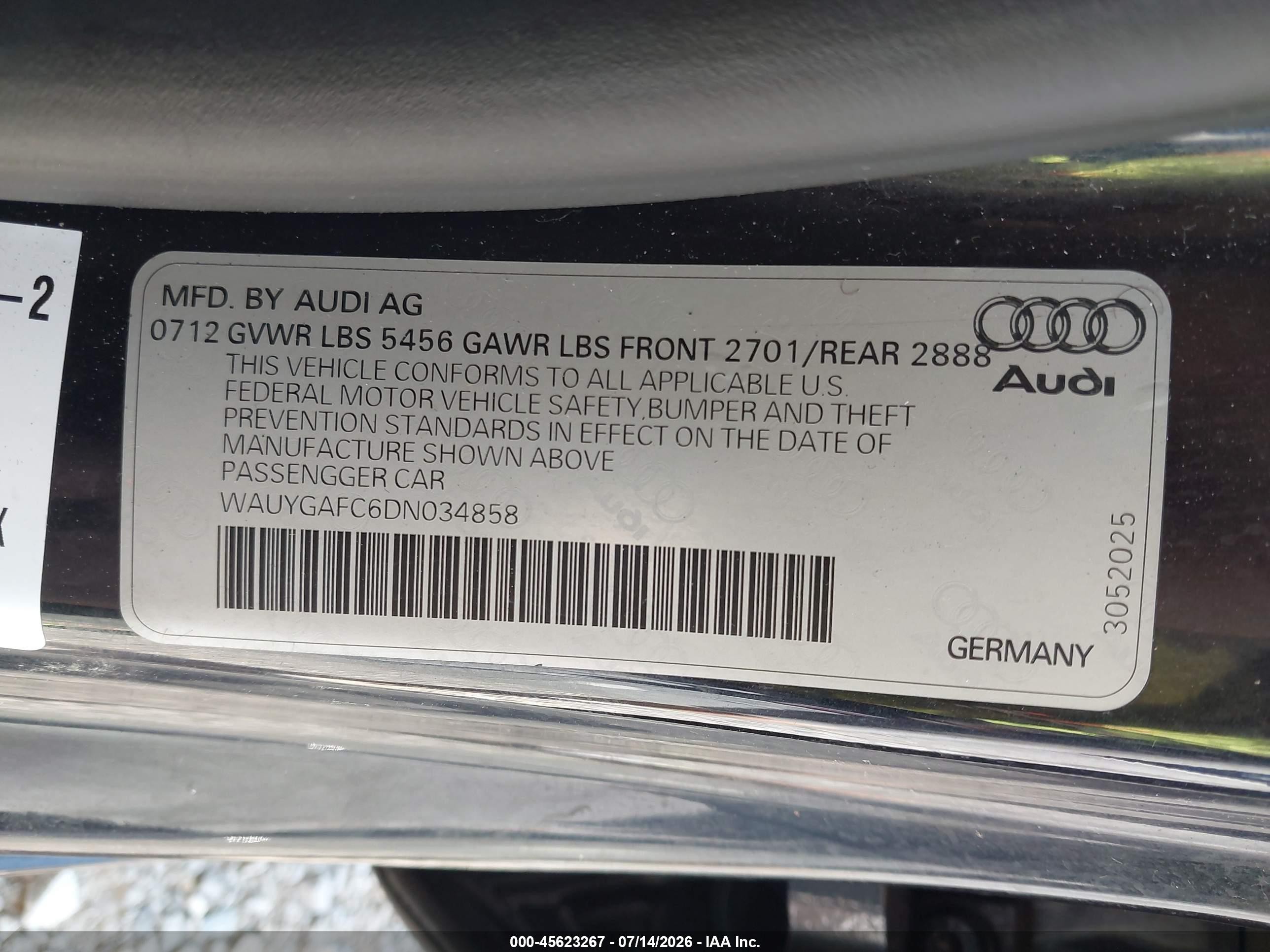 2013 Audi A7 3.0t Premium Black vin: WAUYGAFC6DN034858
