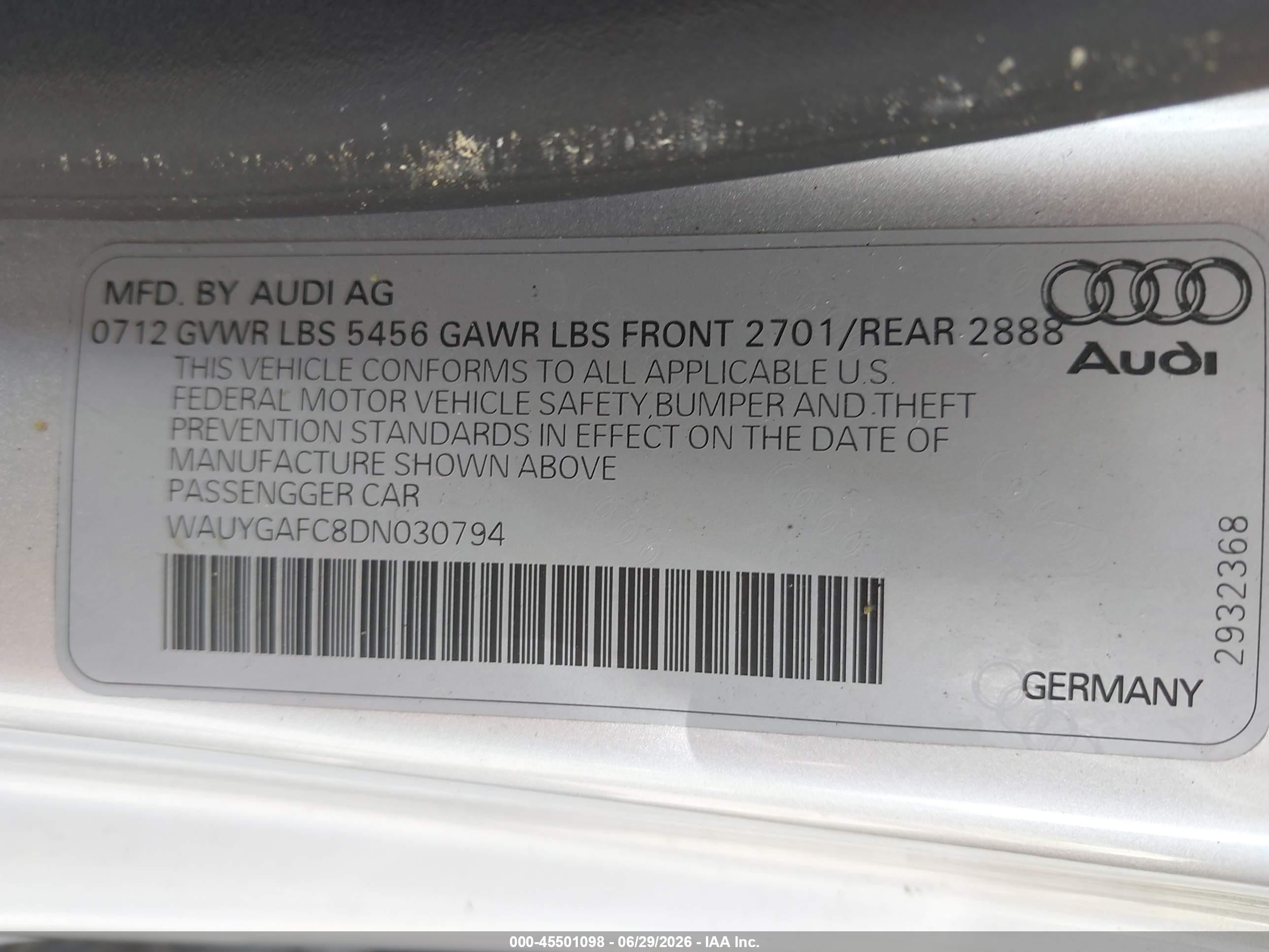 2013 Audi A7 3.0t Premium Silver vin: WAUYGAFC8DN030794