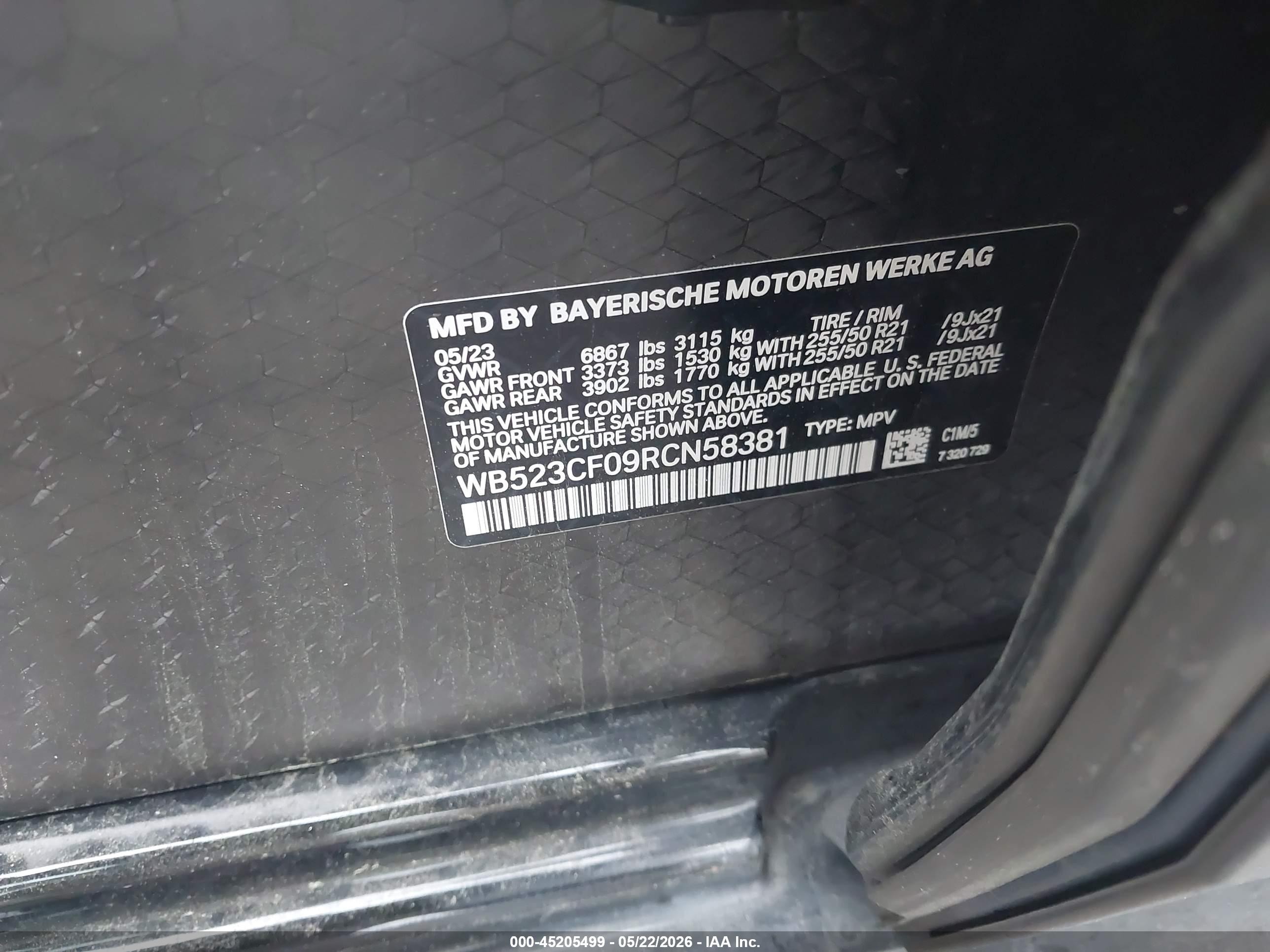2024 Bmw Ix Xdrive50 Blue vin: WB523CF09RCN58381