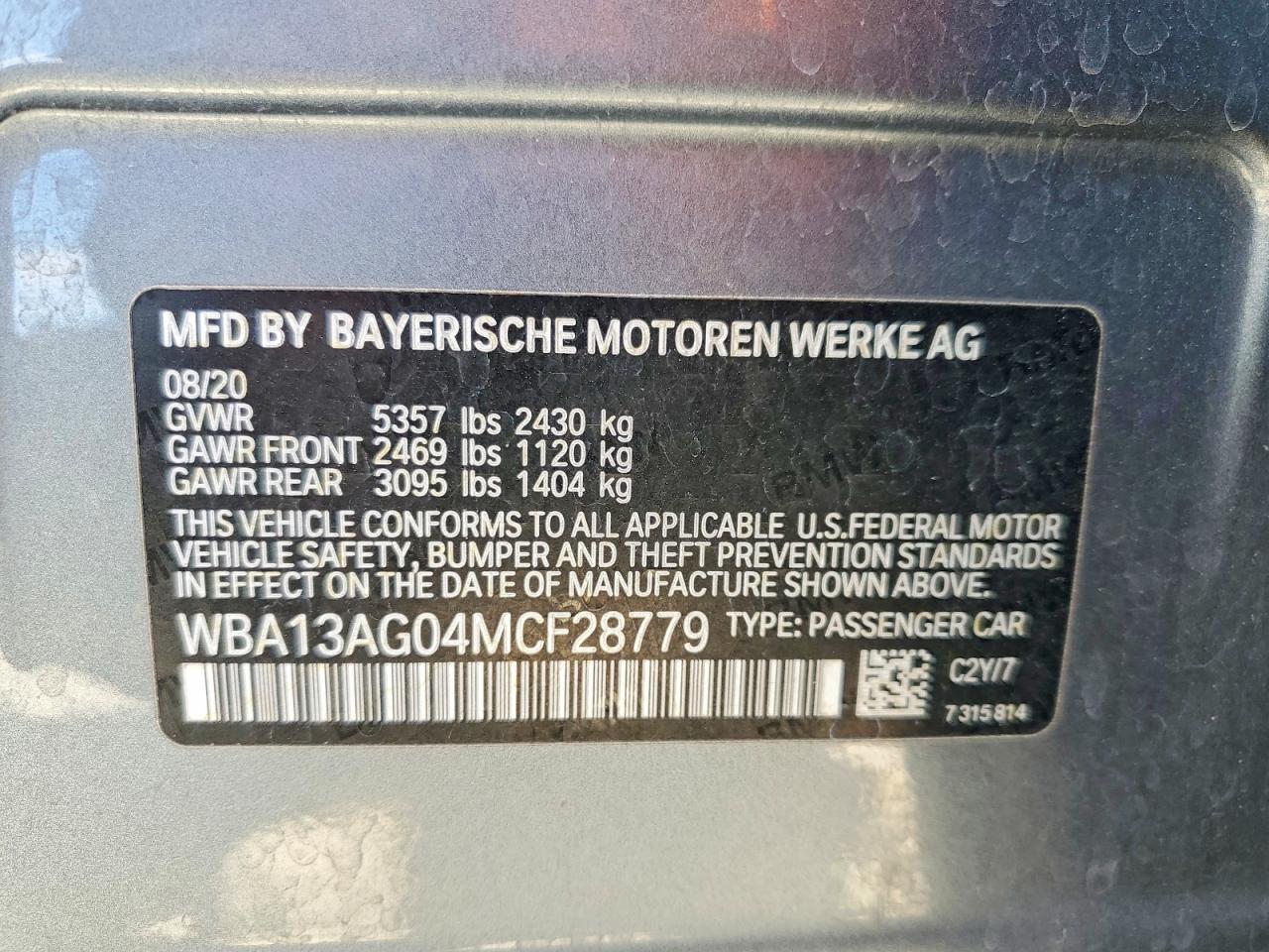 2021 Bmw 530e Gray vin: WBA13AG04MCF28779