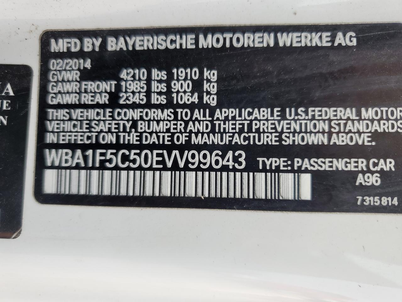 2014 Bmw 228 I   White vin: WBA1F5C50EVV99643