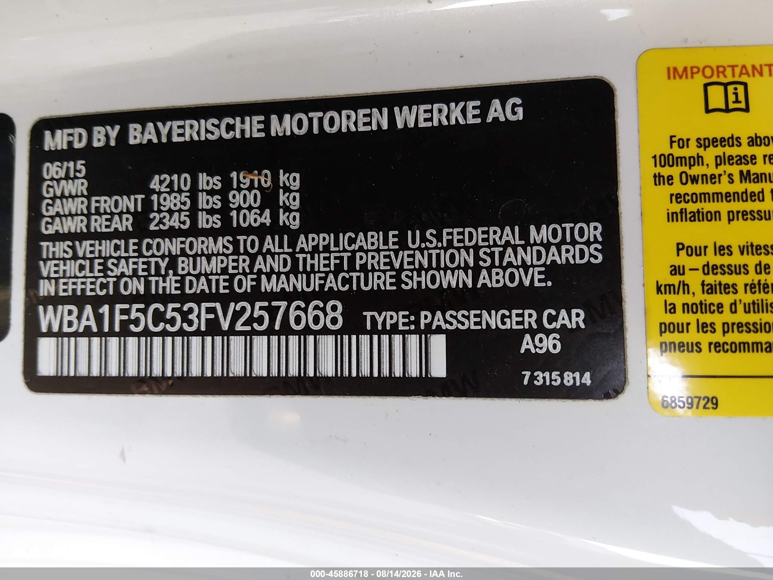 2015 Bmw 228i   White vin: WBA1F5C53FV257668
