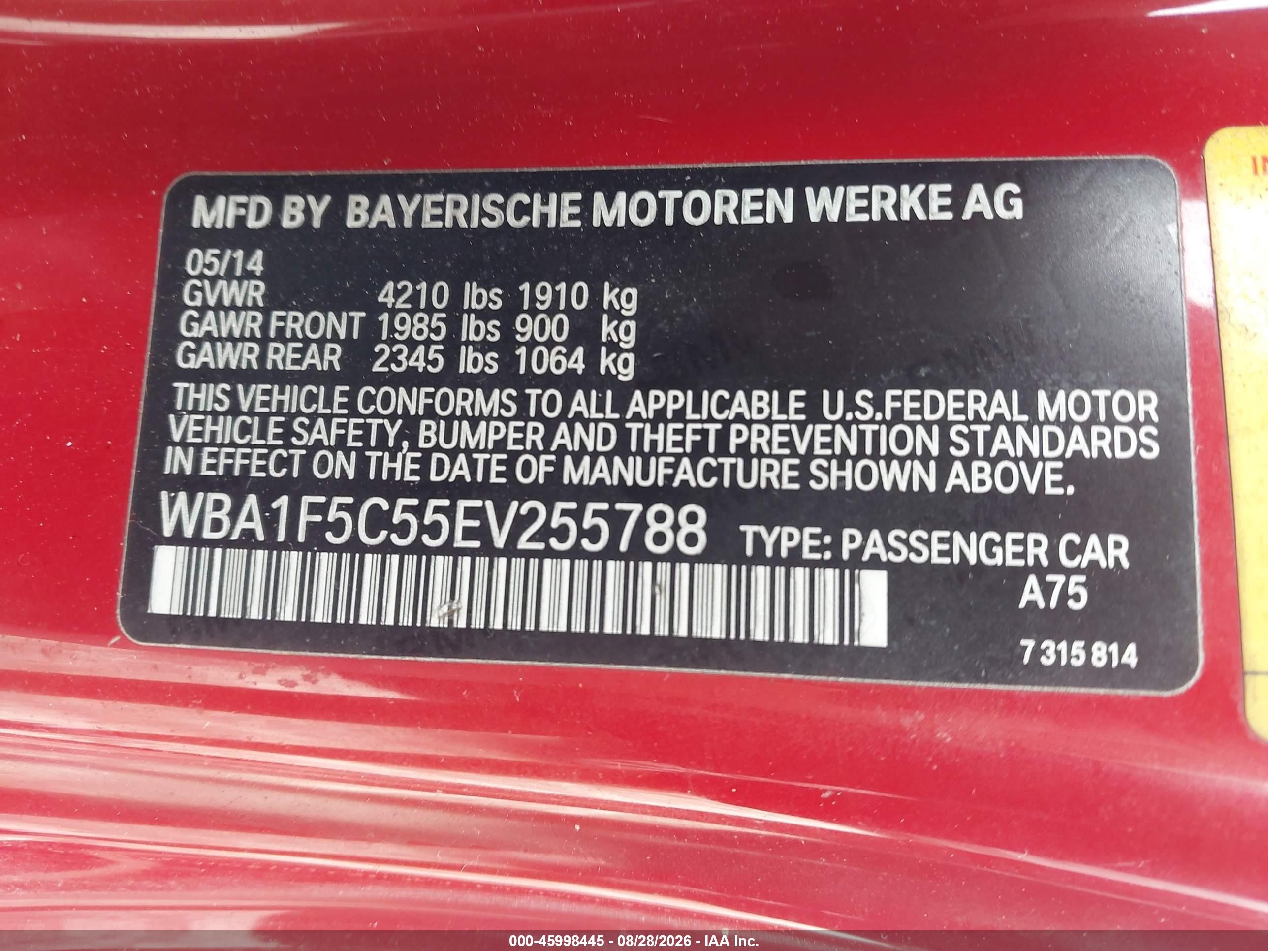 2014 Bmw 228i Red vin: WBA1F5C55EV255788