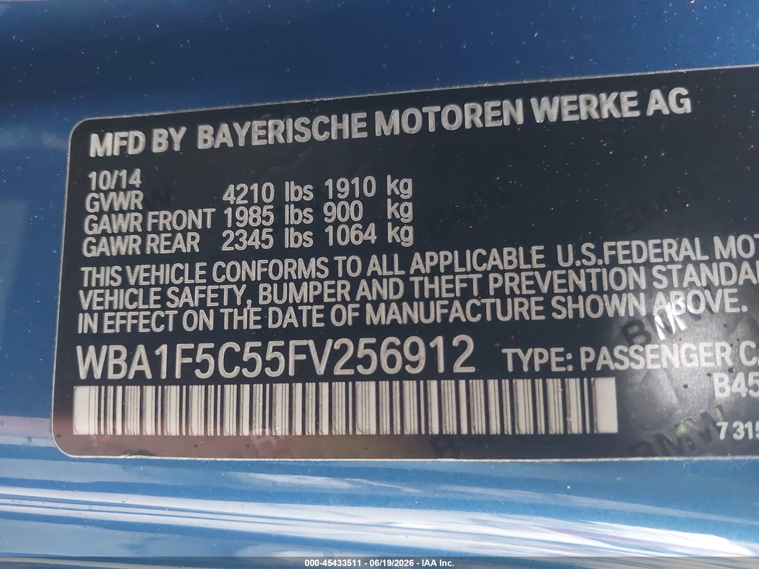 2015 Bmw 228i   Blue vin: WBA1F5C55FV256912