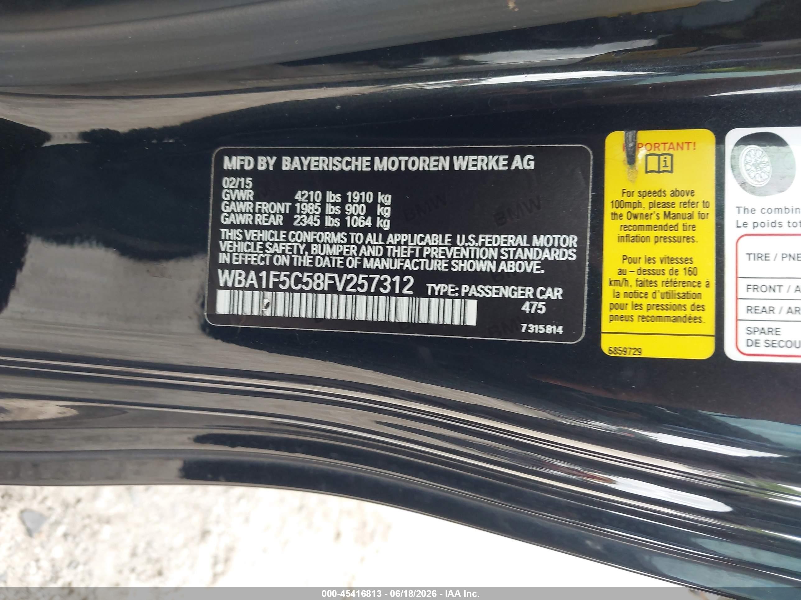 2015 Bmw 228i   Черный vin: WBA1F5C58FV257312
