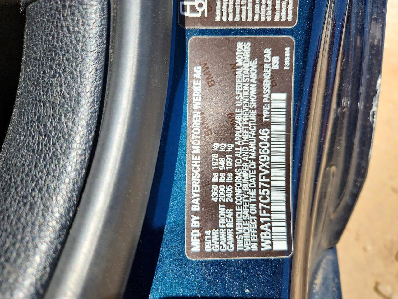 2015 Bmw 228 Xi Blue vin: WBA1F7C57FVX96046