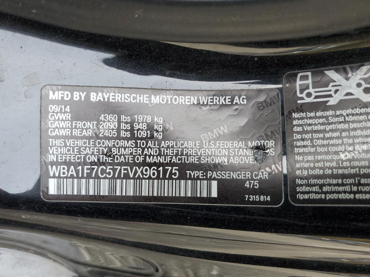 2015 Bmw 228 Xi Black vin: WBA1F7C57FVX96175