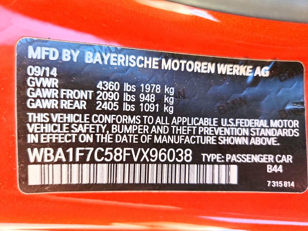 2015 Bmw 228 Xi Orange vin: WBA1F7C58FVX96038