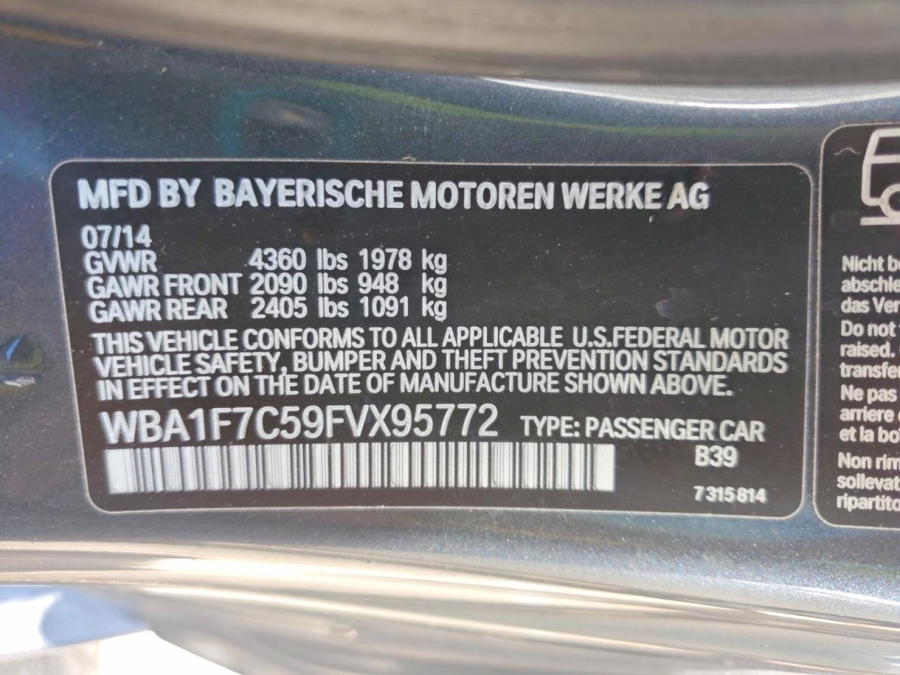 2015 Bmw 228 Xi Gray vin: WBA1F7C59FVX95772