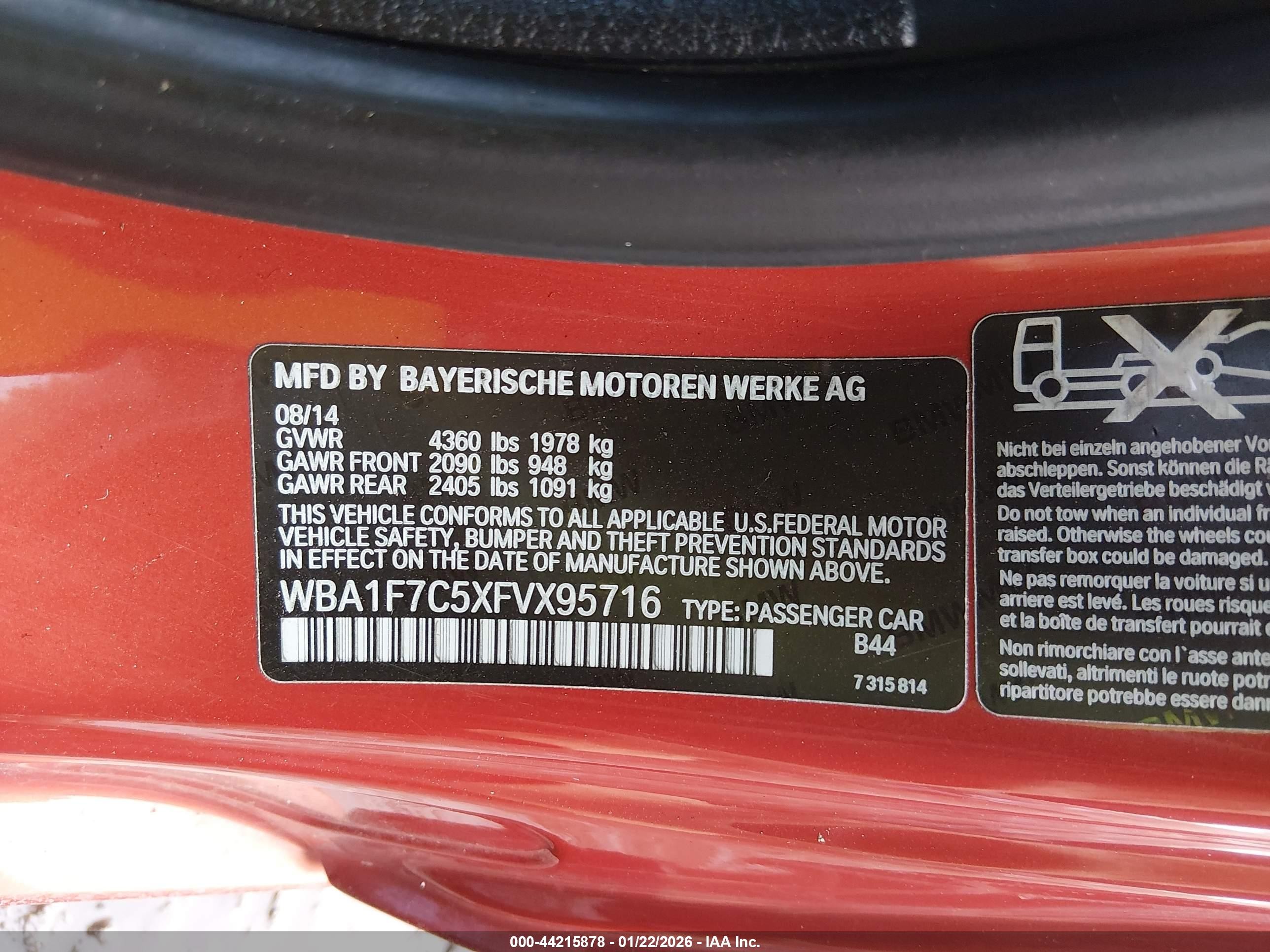 2015 Bmw 228i Xdrive Orange vin: WBA1F7C5XFVX95716