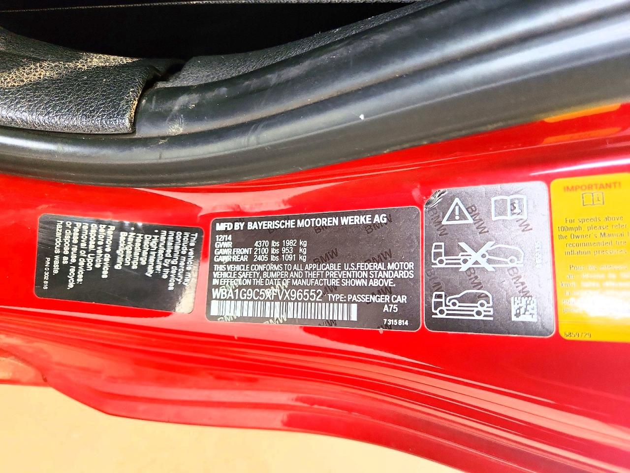 2015 Bmw 228 Xi Sulev Red vin: WBA1G9C5XFVX96552