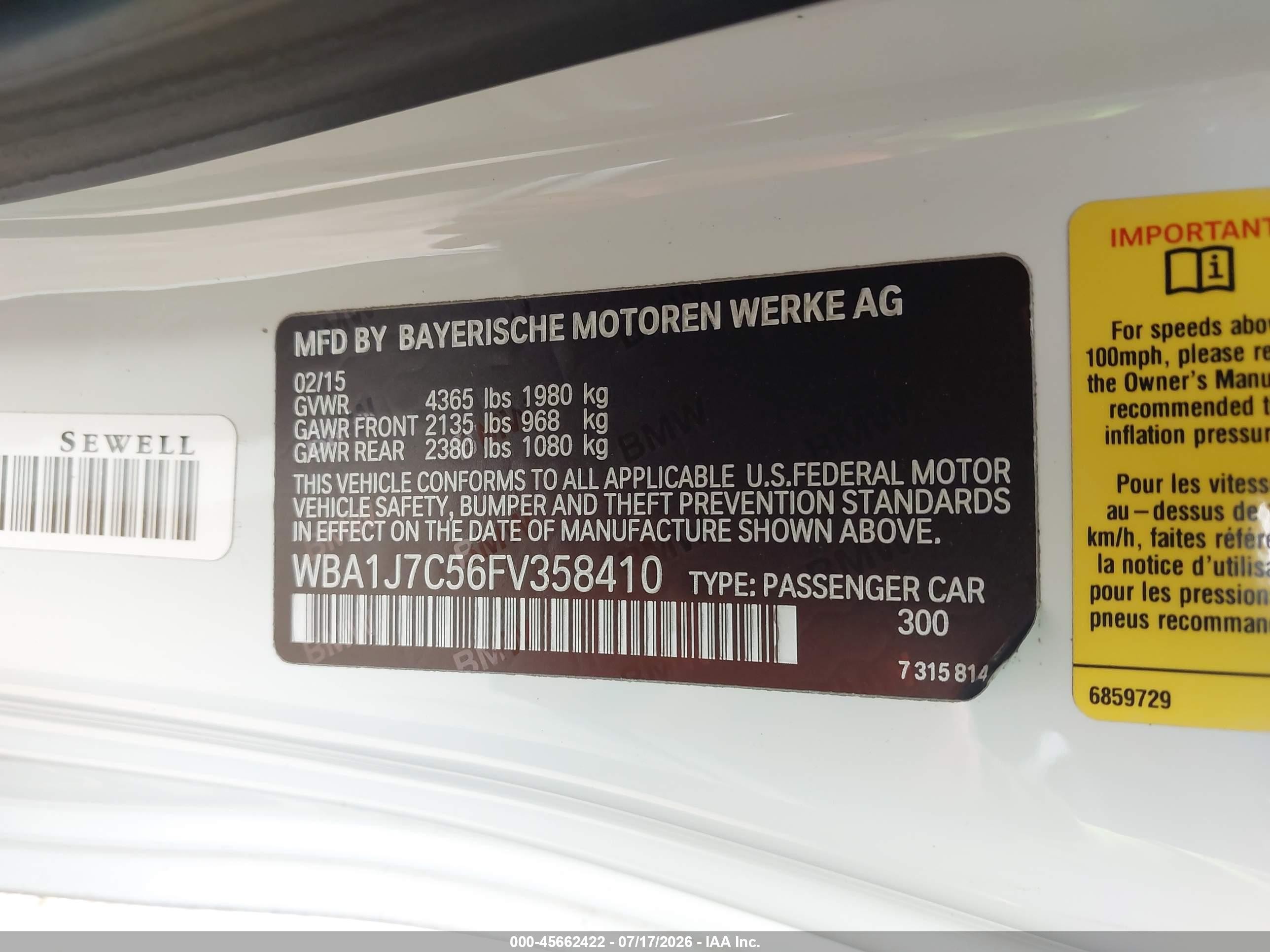 2015 Bmw M235   White vin: WBA1J7C56FV358410