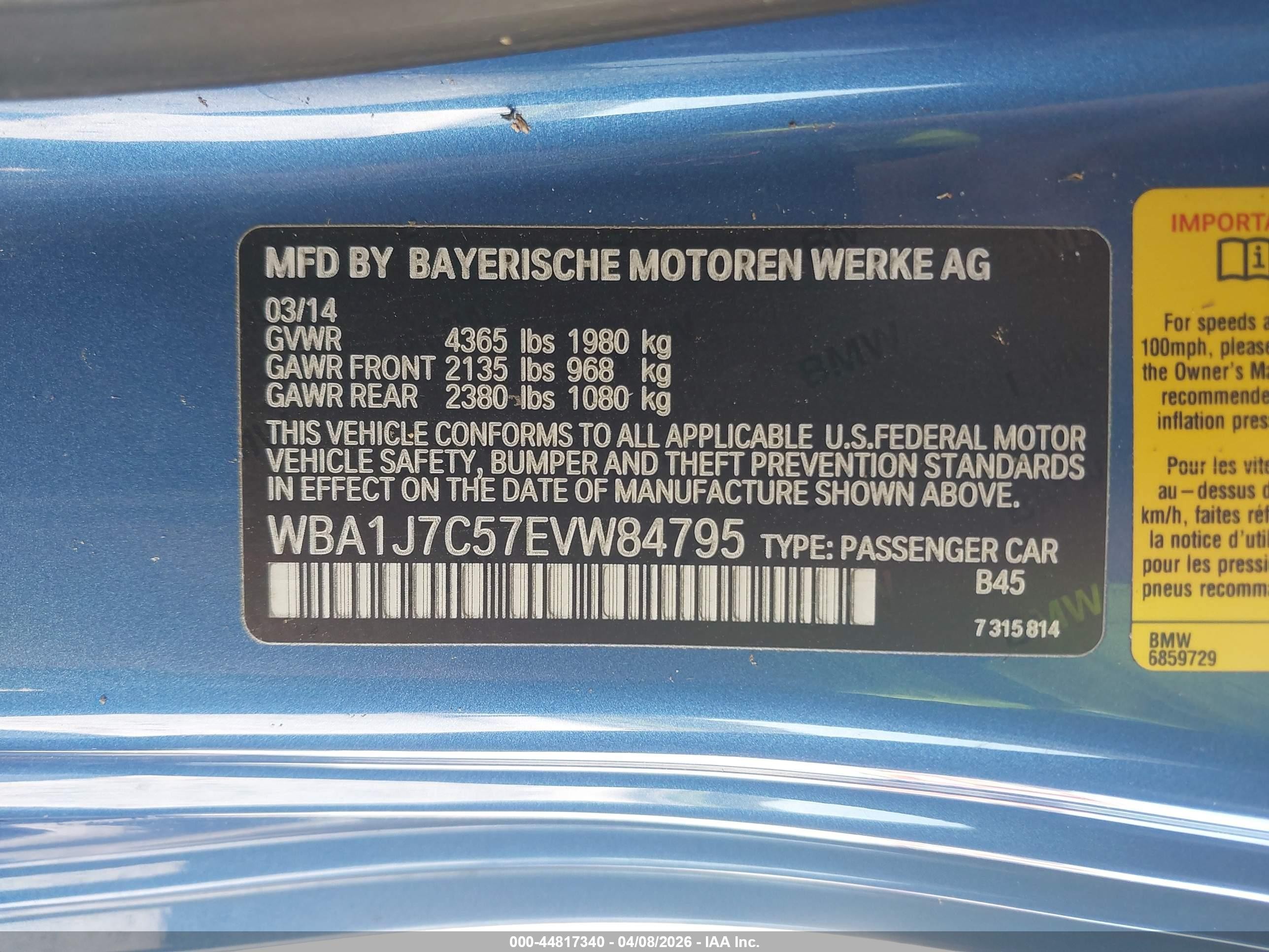 2014 Bmw M235   Blue vin: WBA1J7C57EVW84795