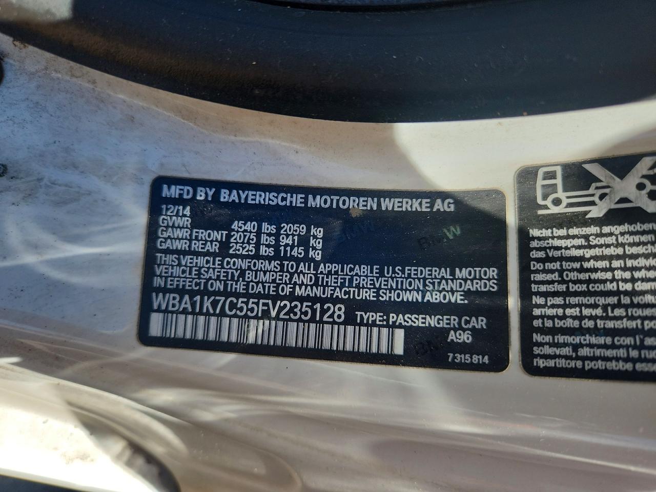 2015 Bmw 228 Xi Белый vin: WBA1K7C55FV235128