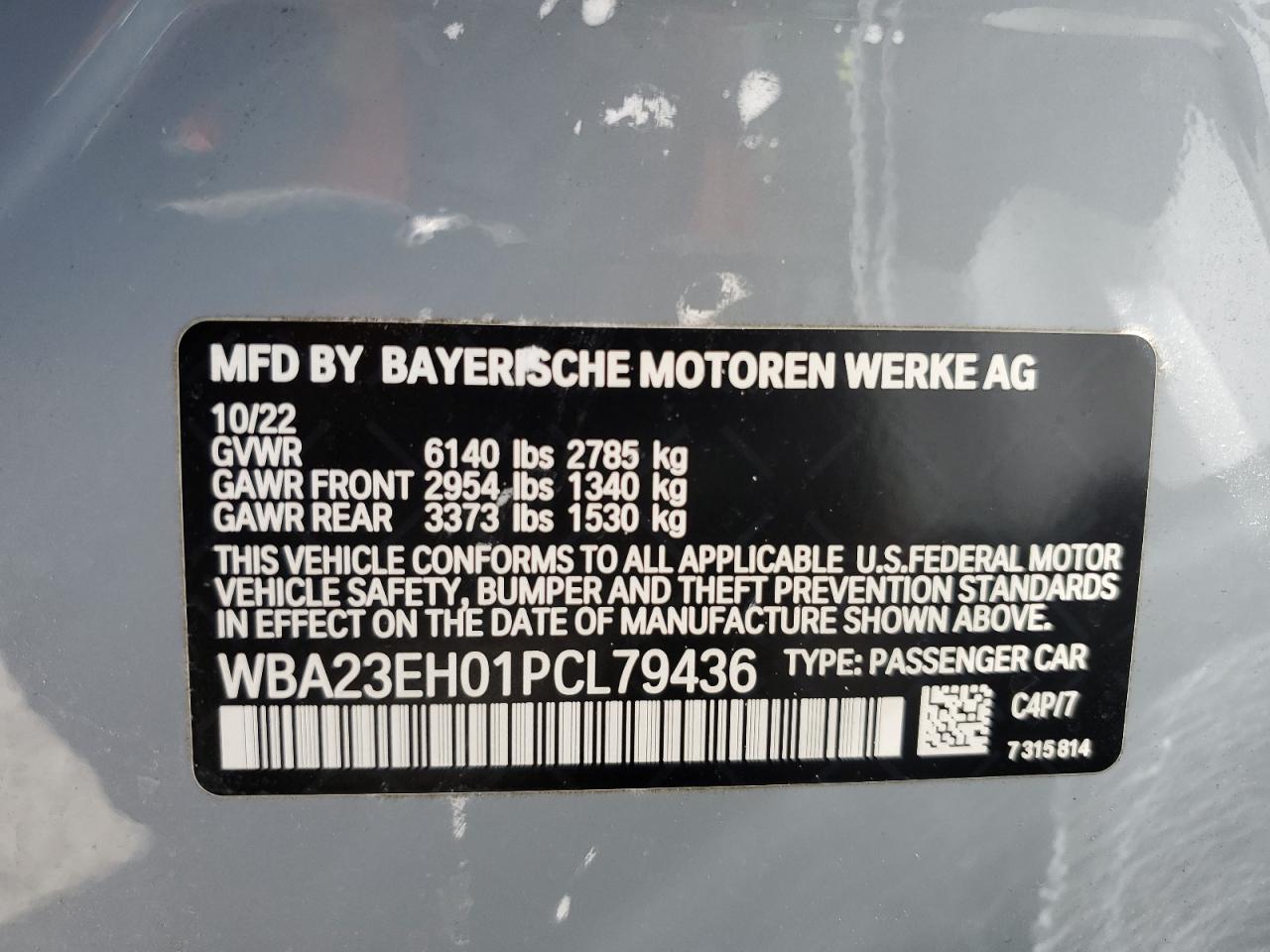2023 Bmw 740 I   Gray vin: WBA23EH01PCL79436