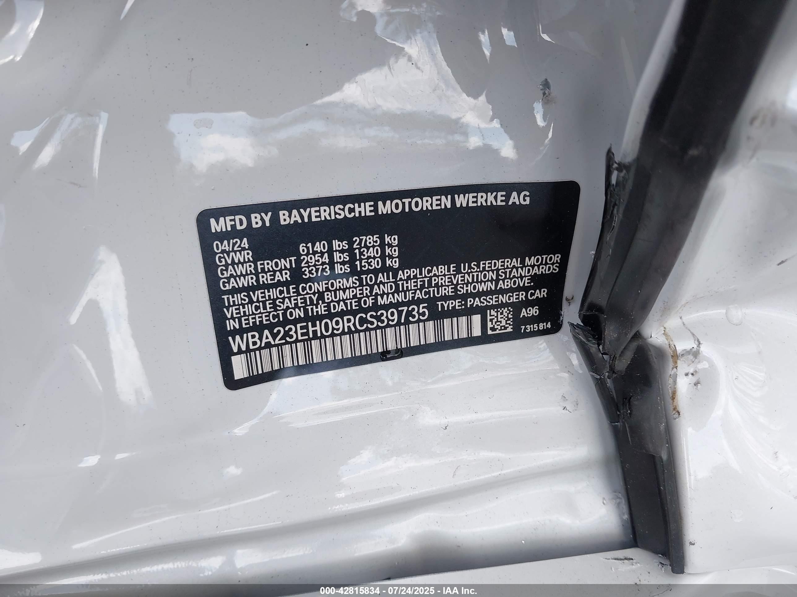 2024 Bmw 740 I White vin: WBA23EH09RCS39735