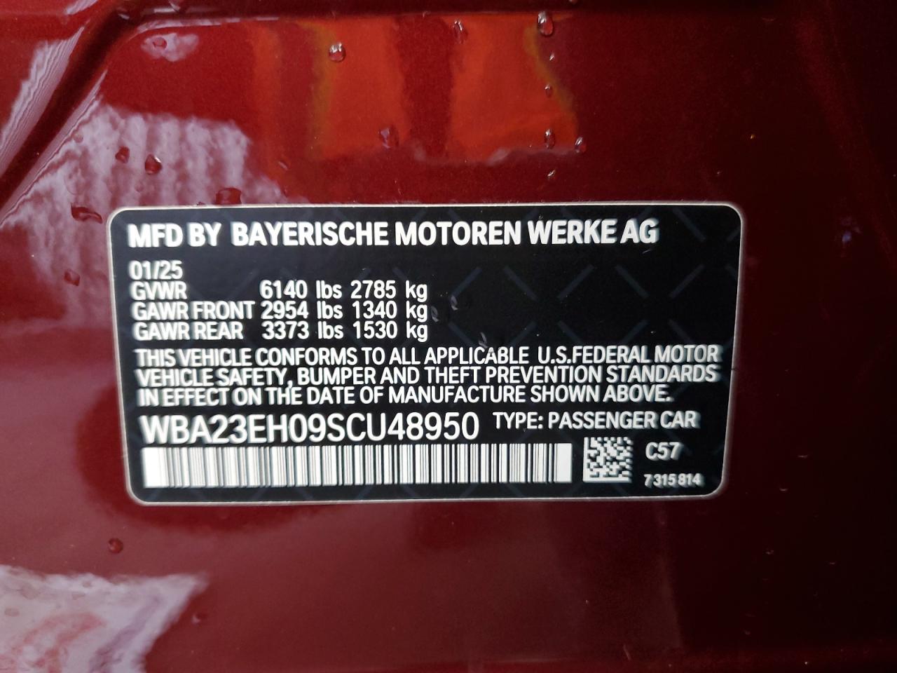 2025 Bmw 740 I Red vin: WBA23EH09SCU48950