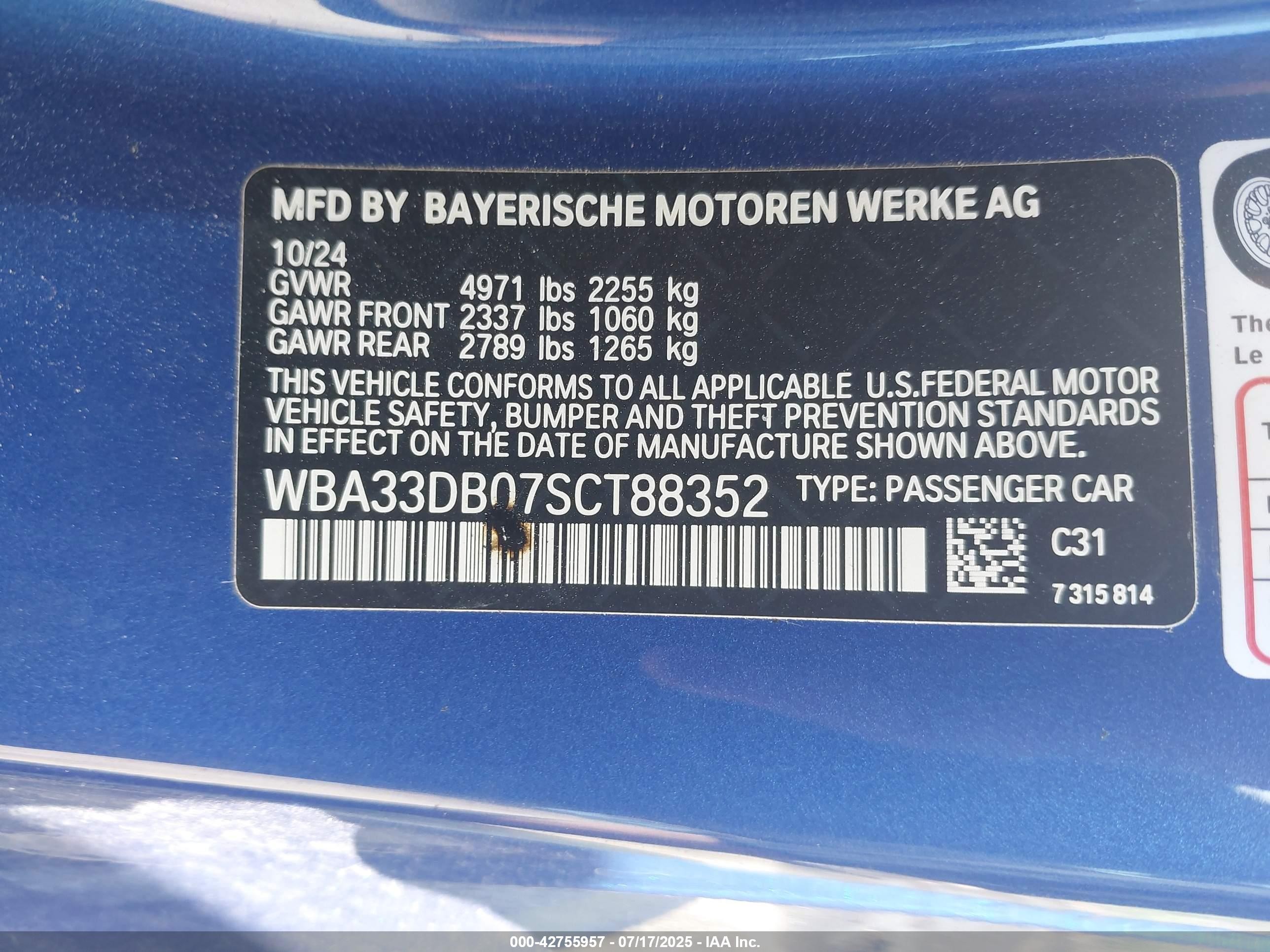 2025 Bmw 4 Series 430i Msport Blue vin: WBA33DB07SCT88352