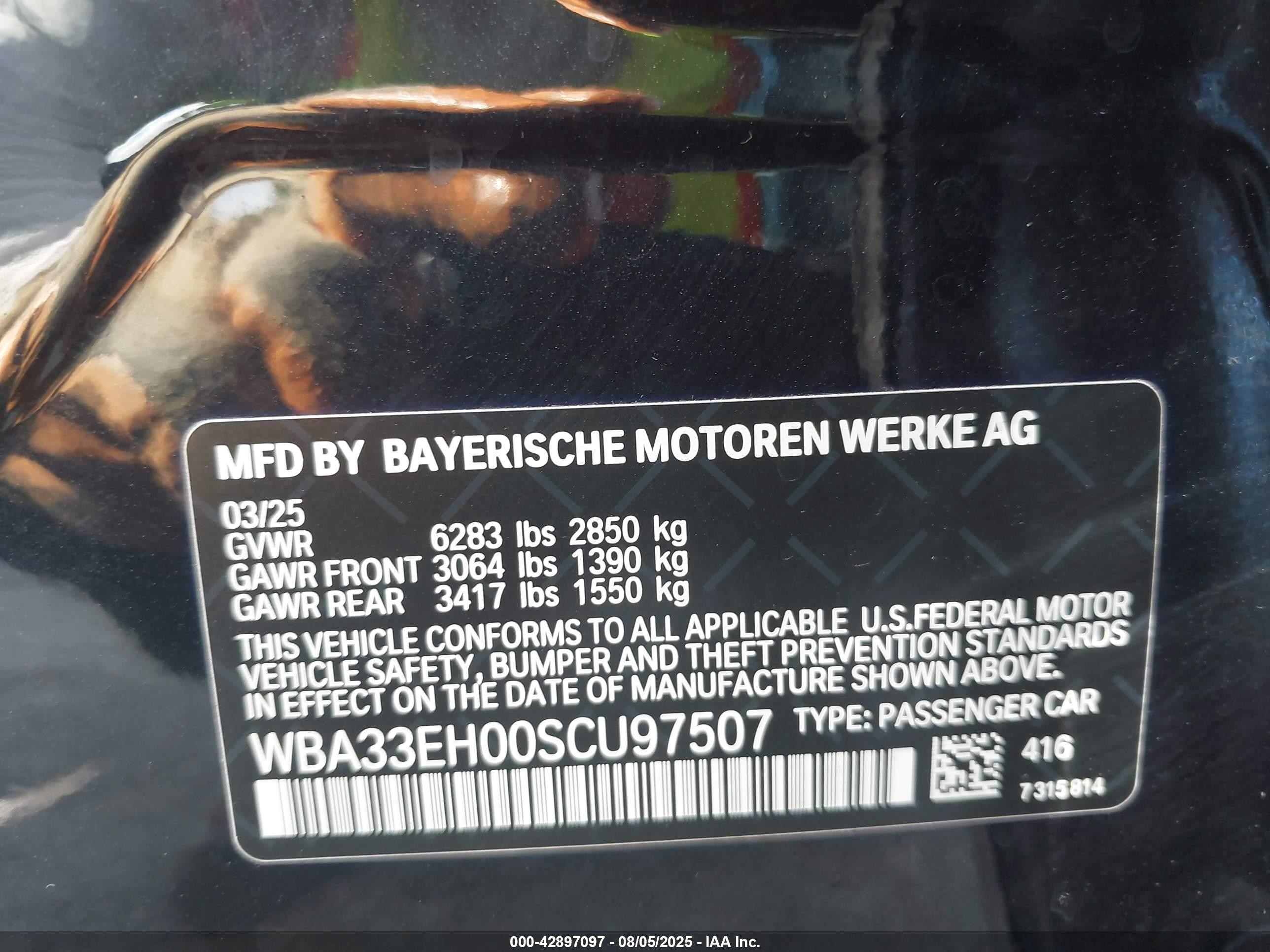 2025 Bmw 740 I Xdrive Black vin: WBA33EH00SCU97507