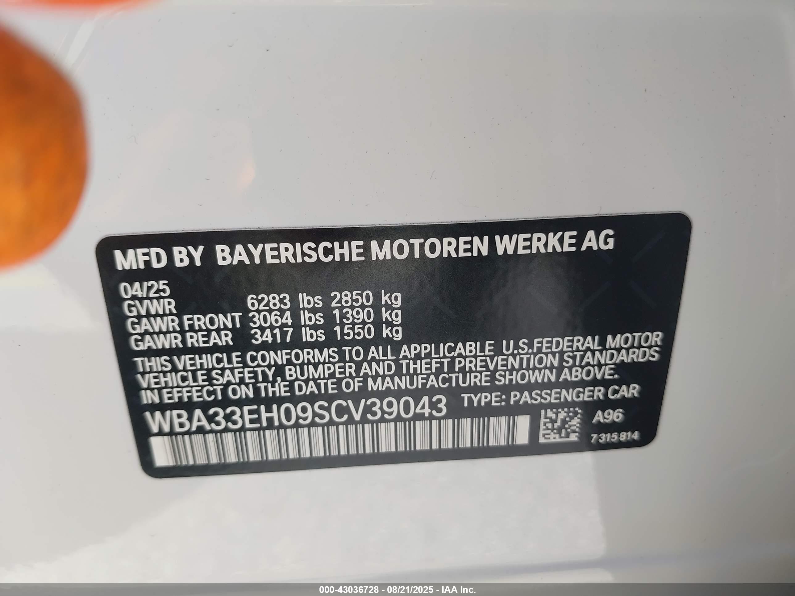 2025 Bmw 740 I Xdrive White vin: WBA33EH09SCV39043