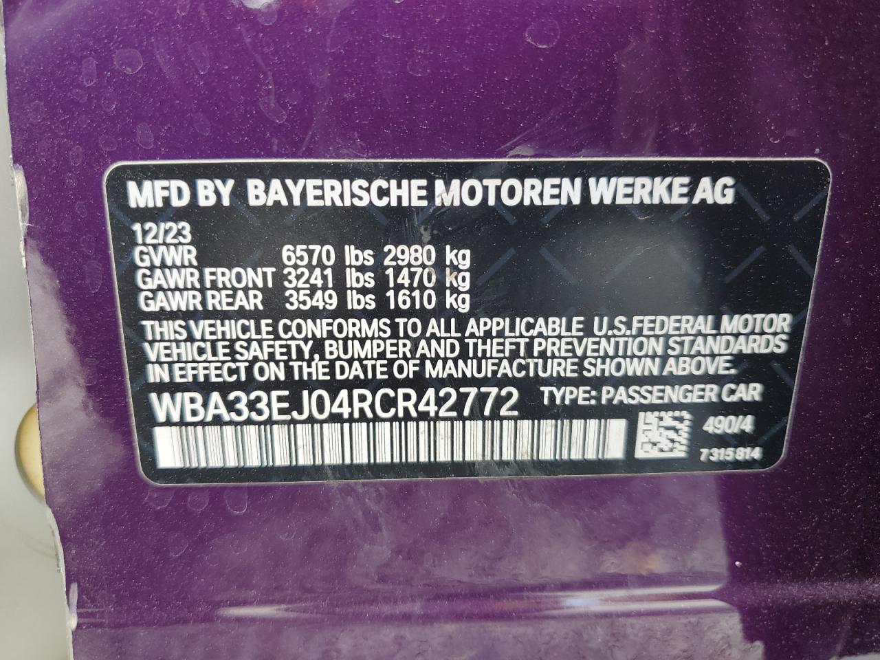 2024 Bmw 760 Xi Purple vin: WBA33EJ04RCR42772
